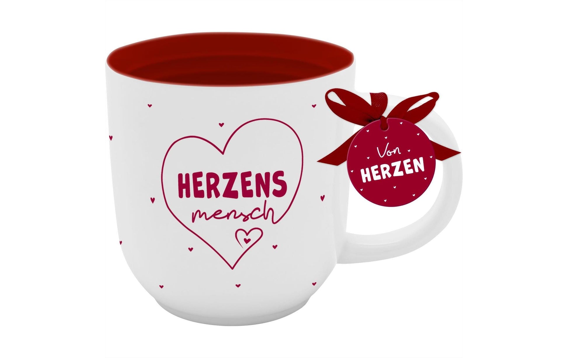 Sheepworld Tasse – 500 ml, Ø 10,0 cm, H 11,0 cm, Keramik, Weiss/Rot