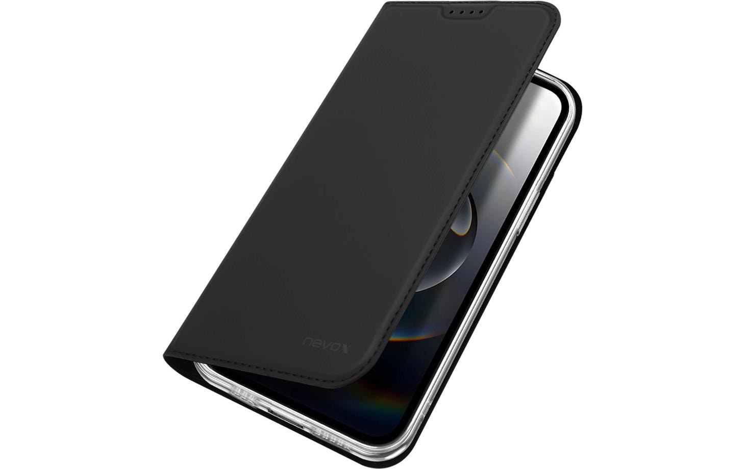 Nevox Vario Folio – für Apple iPhone 16e, mit Ständer, mit Kartenfach, PU+TPU, schwarz, Magnetverschluss
