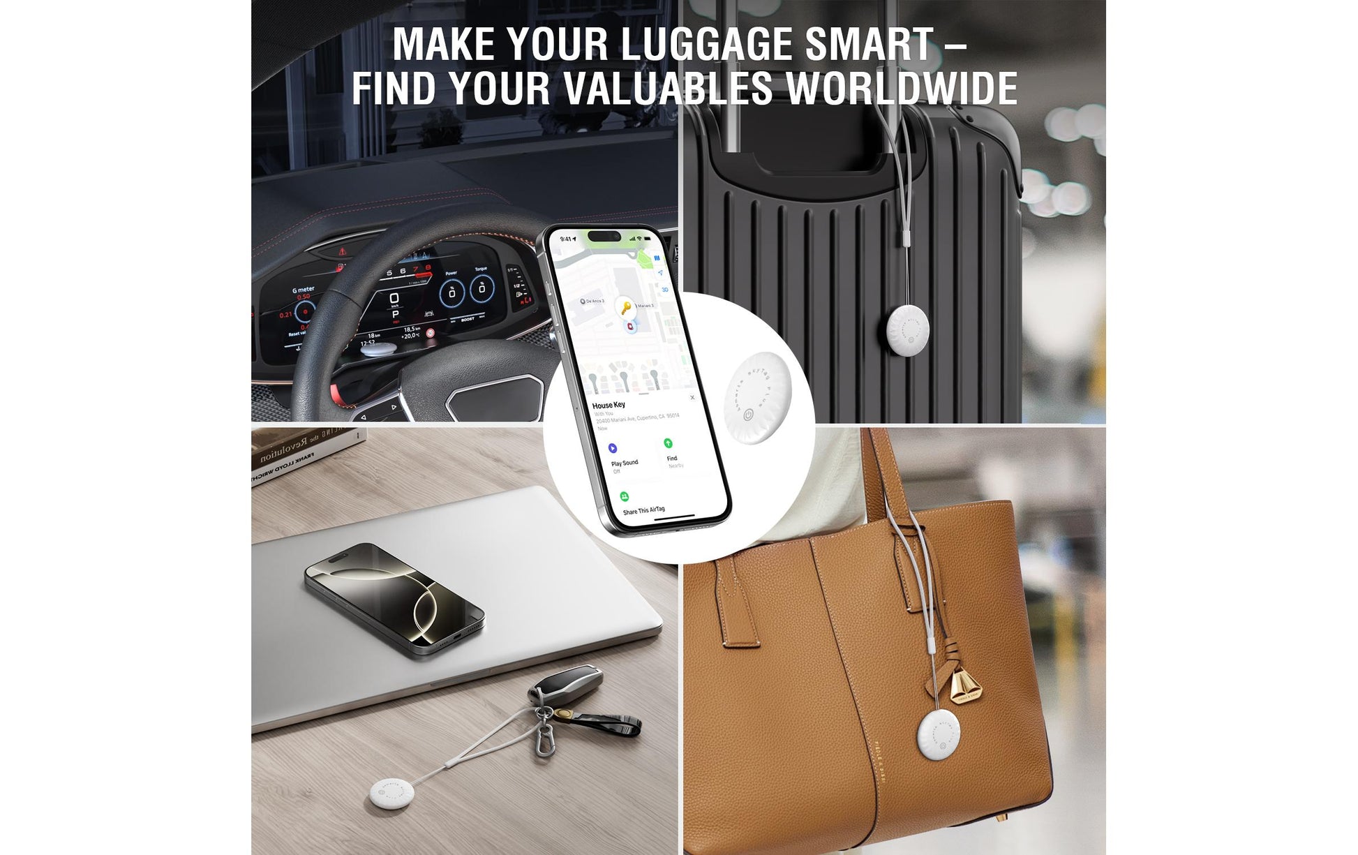 4smarts SkyTag Plus – Finder – Bluetooth, IP65, Weiss, CR2032, für Apple Find My-App, 2 Stück