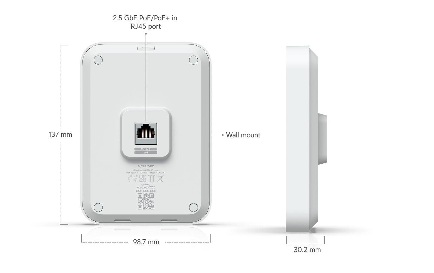 Ubiquiti UniFi U7-IW – Access Point – Wi-Fi 7 (2,4/5 GHz), 4,3 Gbit/s, 2.5GbE, PoE+, Wandmontage