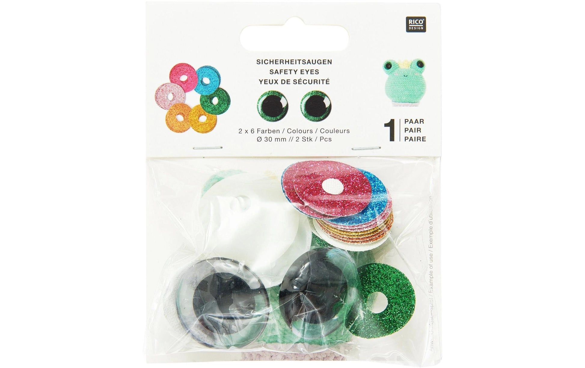 Rico Design Sicherheitsaugen, Ø 3 cm, 2 Stk, mehrfarbig
