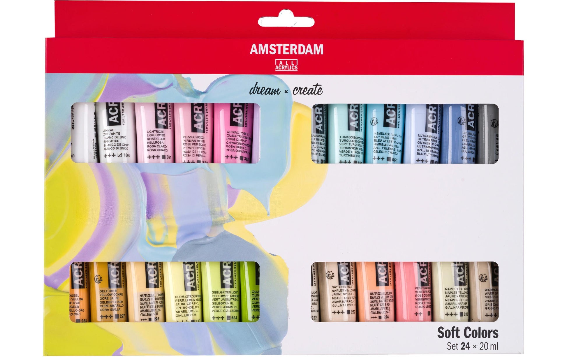 Amsterdam Acrylfarbe – Mehrfarbig, seidenmatt – 24 Farben – 24×20 ml (480 ml) – für Papier, Holz, Stein