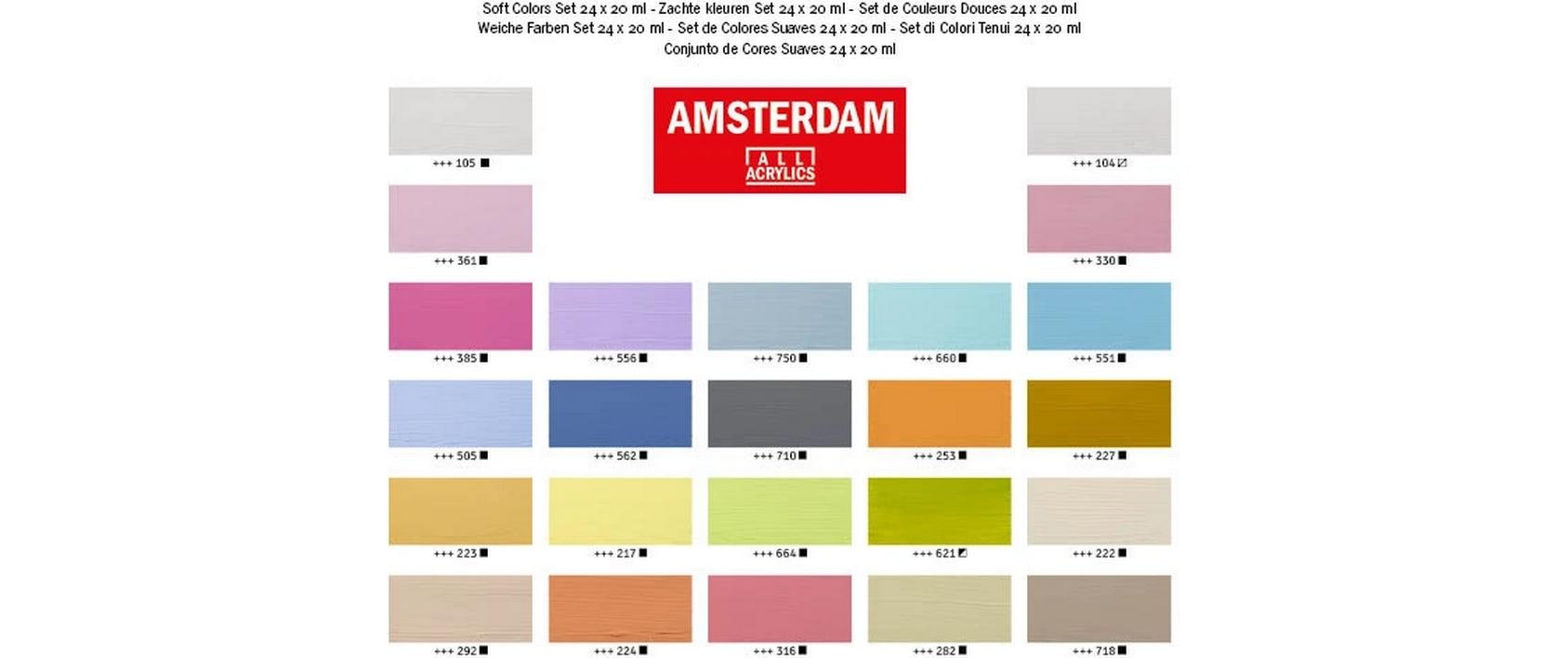 Amsterdam Acrylfarbe – Mehrfarbig, seidenmatt – 24 Farben – 24×20 ml (480 ml) – für Papier, Holz, Stein