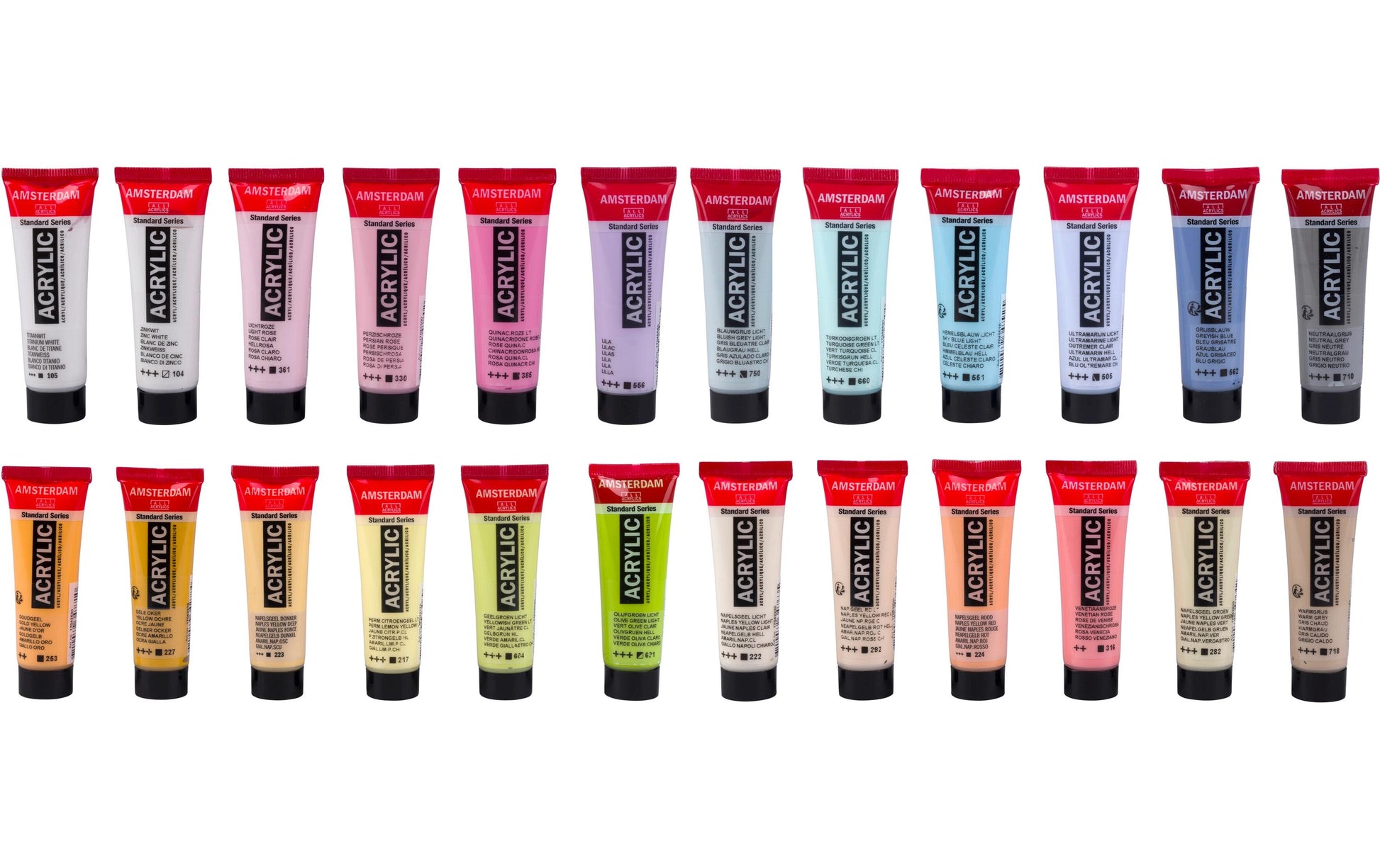 Amsterdam Acrylfarbe – Mehrfarbig, seidenmatt – 24 Farben – 24×20 ml (480 ml) – für Papier, Holz, Stein