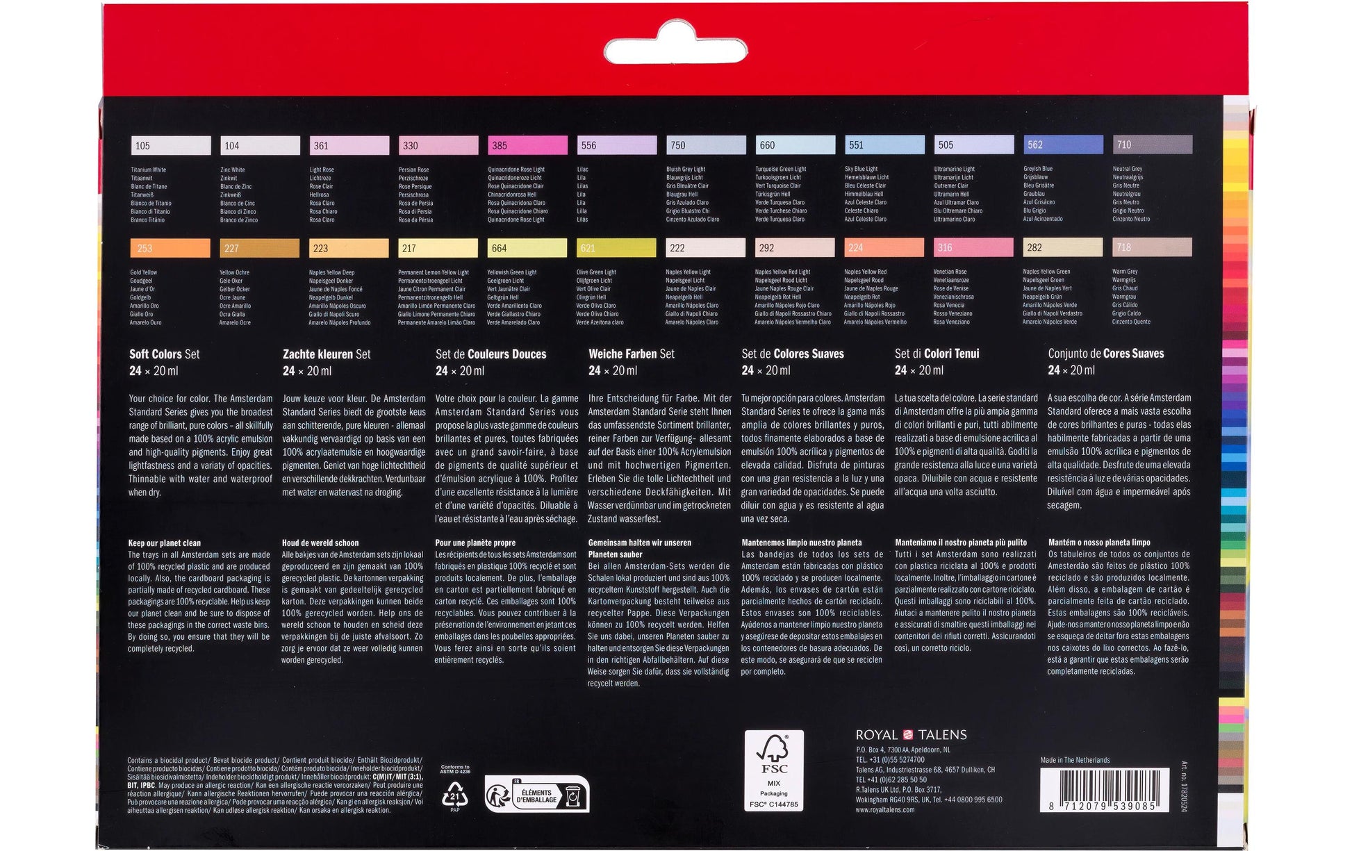 Amsterdam Acrylfarbe – Mehrfarbig, seidenmatt – 24 Farben – 24×20 ml (480 ml) – für Papier, Holz, Stein