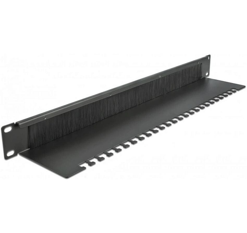 DeLOCK 19" 1U Rangierpanel, Bürstenleiste mit Kabelabfangplatte, 483×92×44,5 mm, Metall – Schwarz
