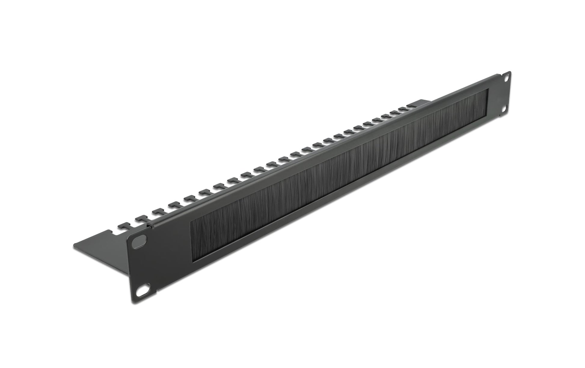 DeLOCK 19" 1U Rangierpanel, Bürstenleiste mit Kabelabfangplatte, 483×92×44,5 mm, Metall – Schwarz