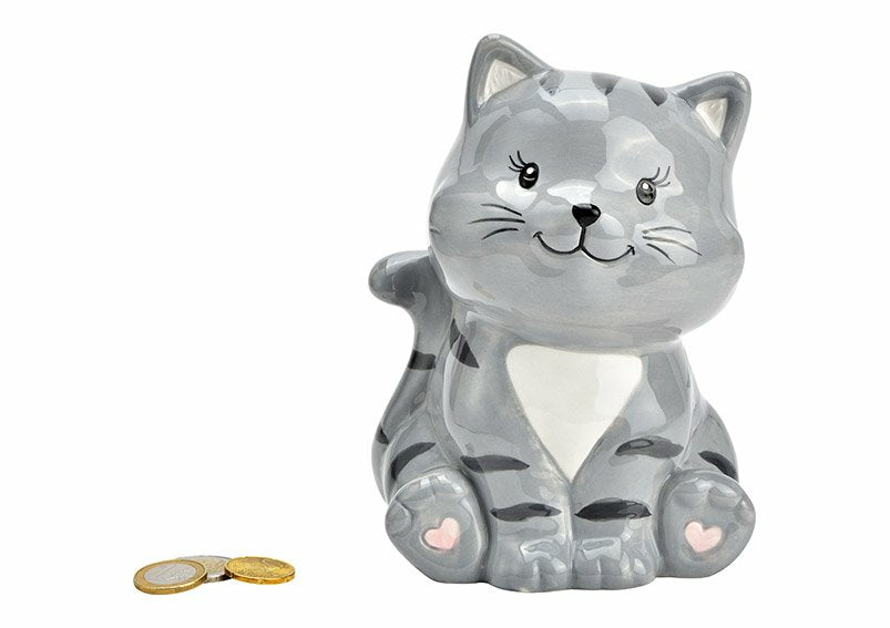 G. Wurm Spardose Katze – Keramik, Grau – 12 × 16 × 10 cm