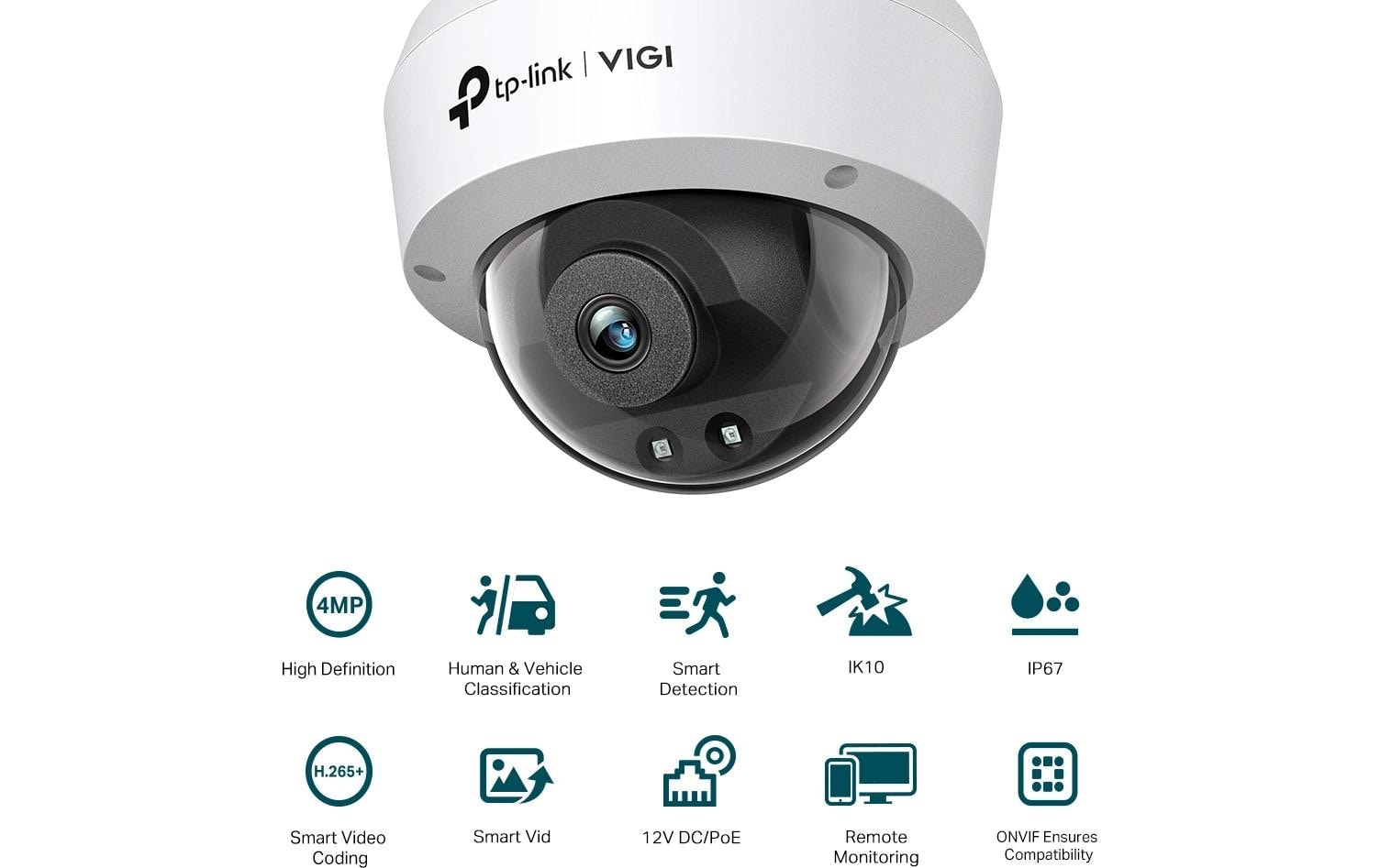 TP-Link VIGI C240I Dome – 4MP – 4,0 mm – PoE – IP67 IK10