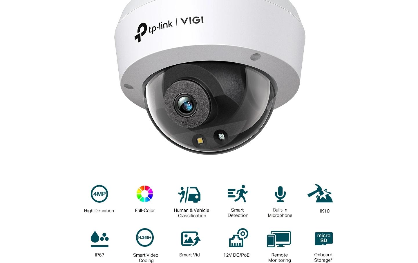 TP-Link VIGI Dome-Netzwerkkamera – 4 MP, Reichweite 30 m, IP67