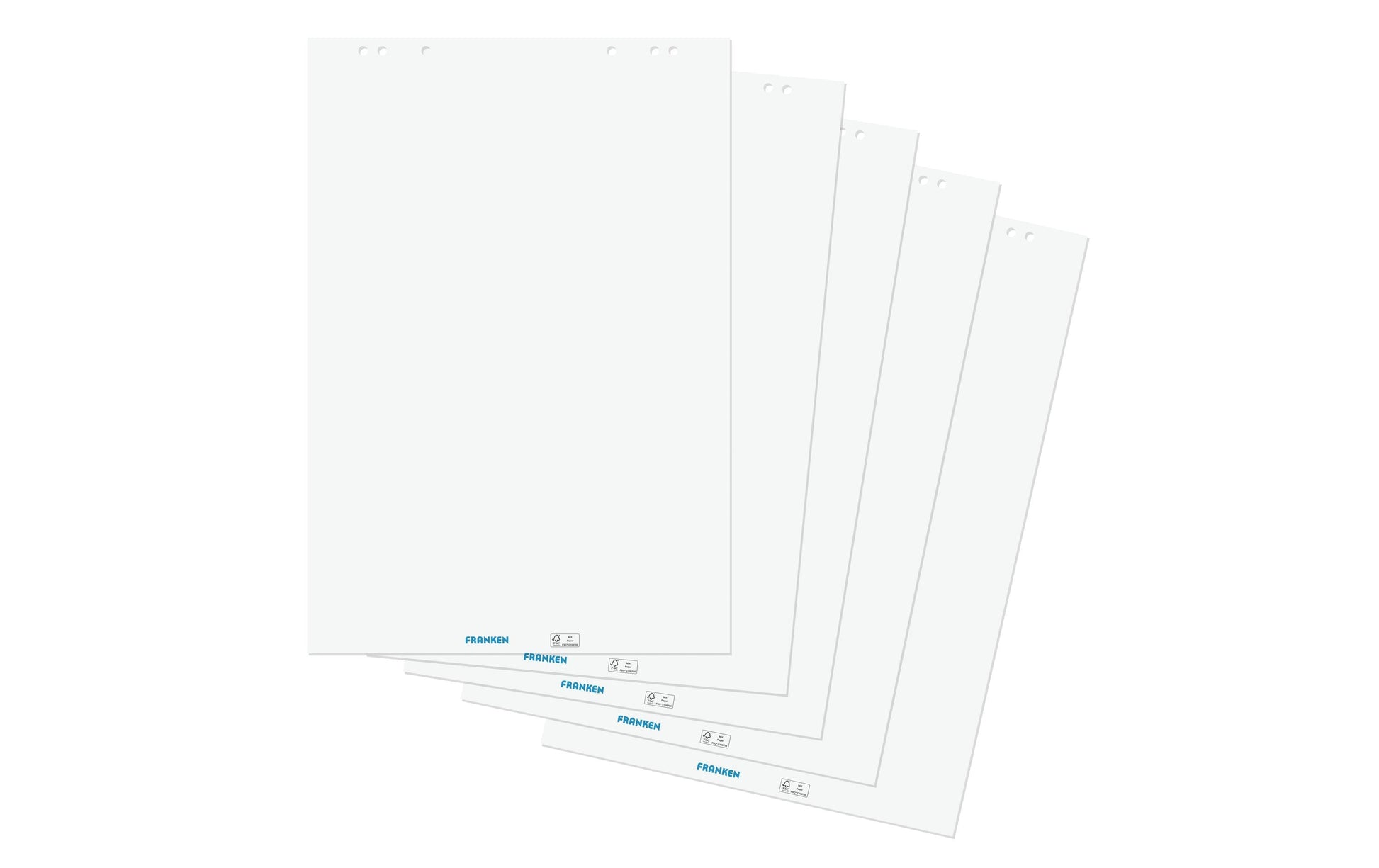 Franken Flipchart-Block F2120 – 68 × 98 cm, 20 Blatt/Block, 5 Blöcke, blanko, weiss, Papier, mit Lochung