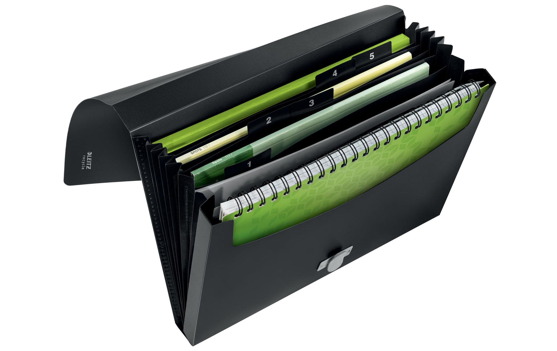 Leitz Fächermappe A4 – Druckknopf, Kunststoff, schwarz, bis 250 Blatt