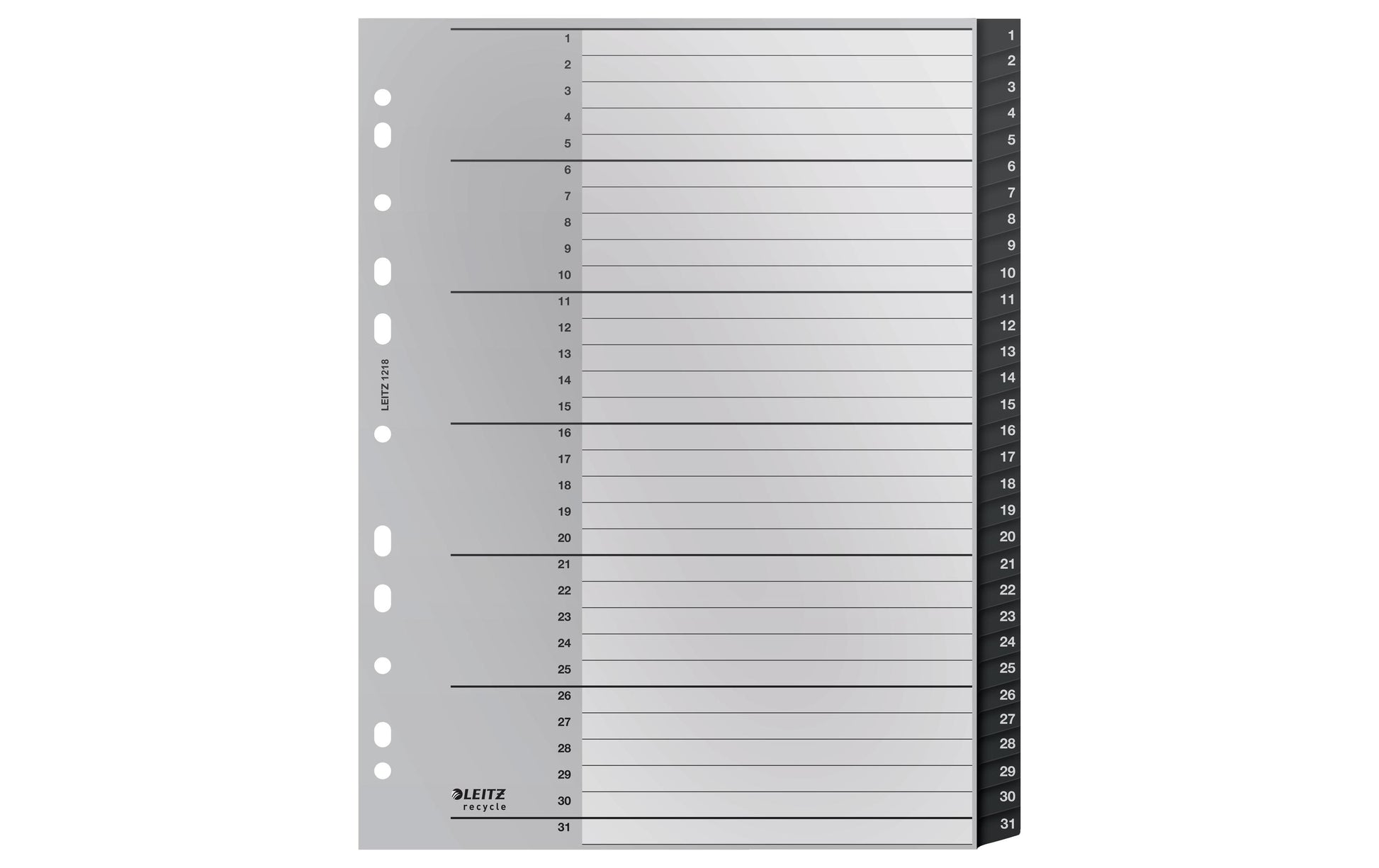 Leitz 12180000 Register – PP, schwarz, weiss, numerischer Registerindex
