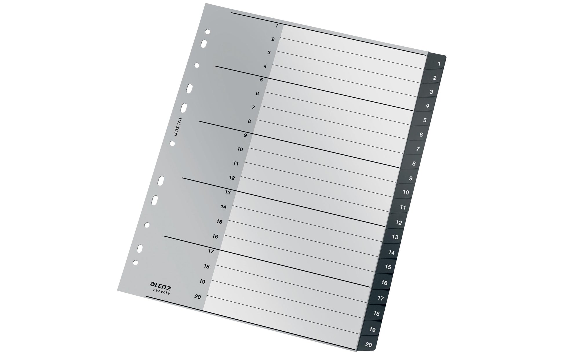 Leitz Register A4+ Überbreit – Nummeriert 1–20, PP Schwarz, 11-fach, Recycelt, für Zeigetaschen