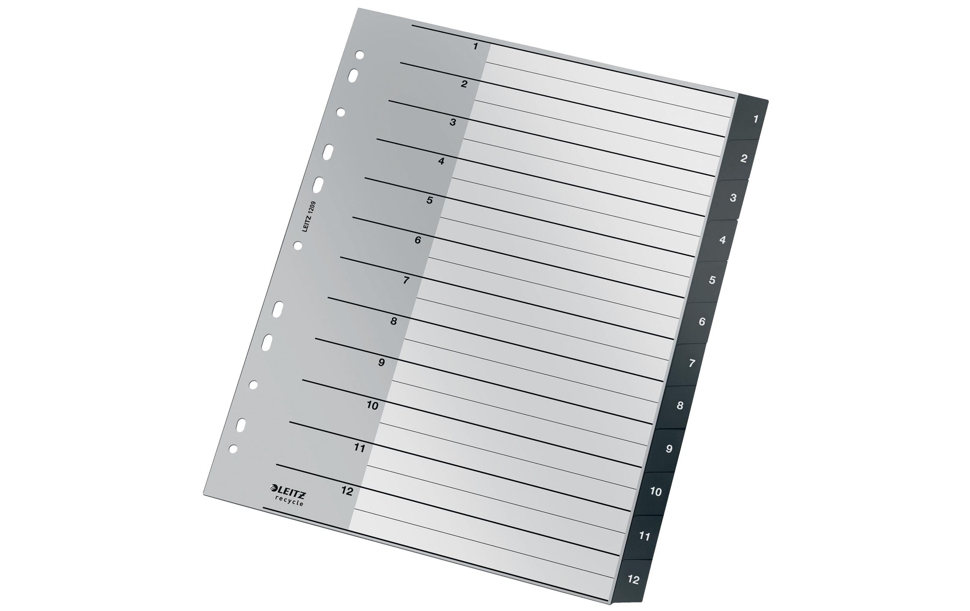 Leitz Register A4 überbreit – nummeriert 1–12, 12 Taben, PP, schwarz/weiss, 12-fach