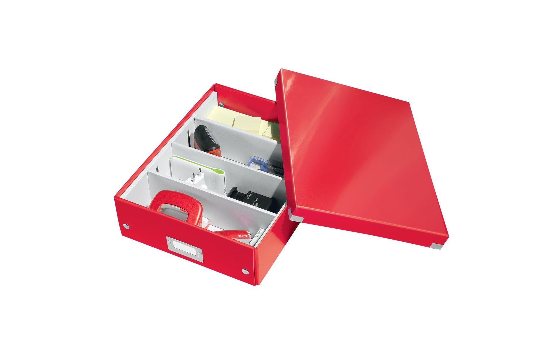Leitz Click & Store WOW Aufbewahrungsbox 10 l – B 281 × H 100 × T 370 mm, mit Deckel, stapelbar, rot, Karton