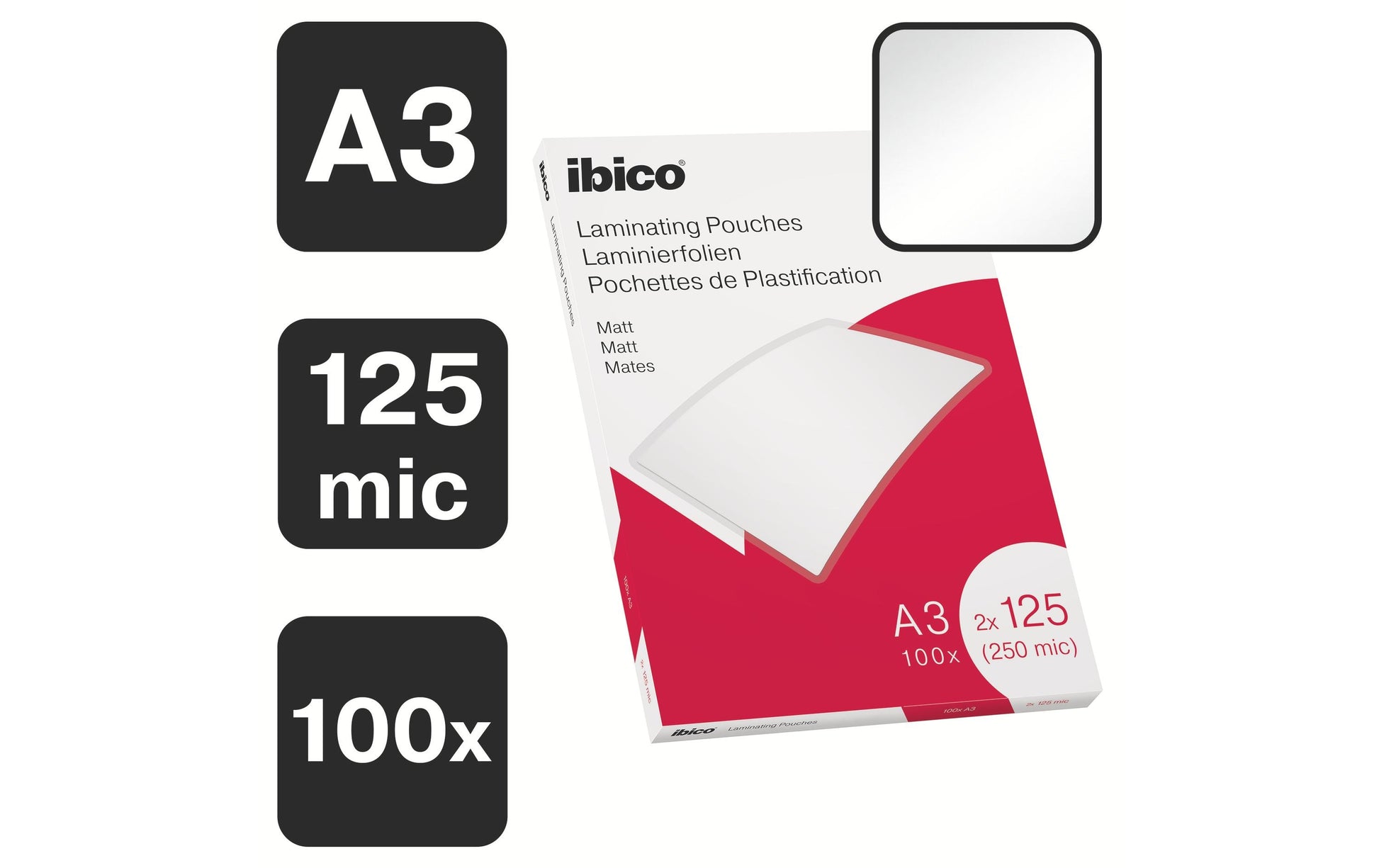 Ibico Laminierfolien A3, matt – 125 µm, 303 × 426 mm, 100 Stk.
