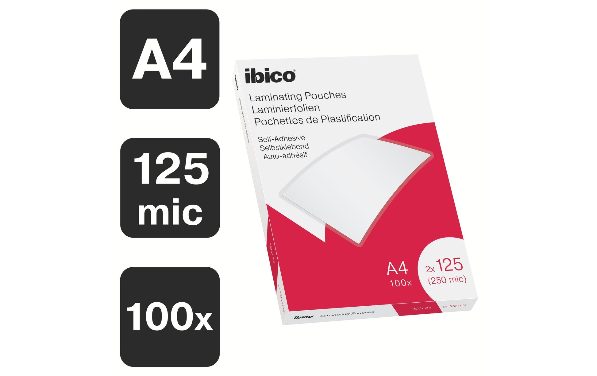 Ibico Laminierfolien A4, glänzend – 125 µm, 216 × 303 mm, 100 Stk.