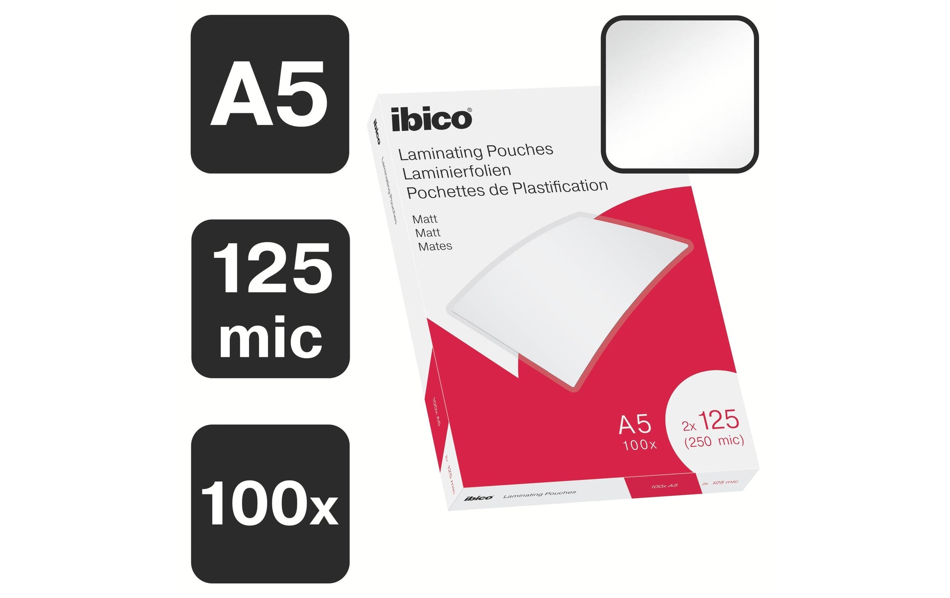 Ibico Laminierfolien A5 matt – 125 µm, 154 × 216 mm, 100 Stk.