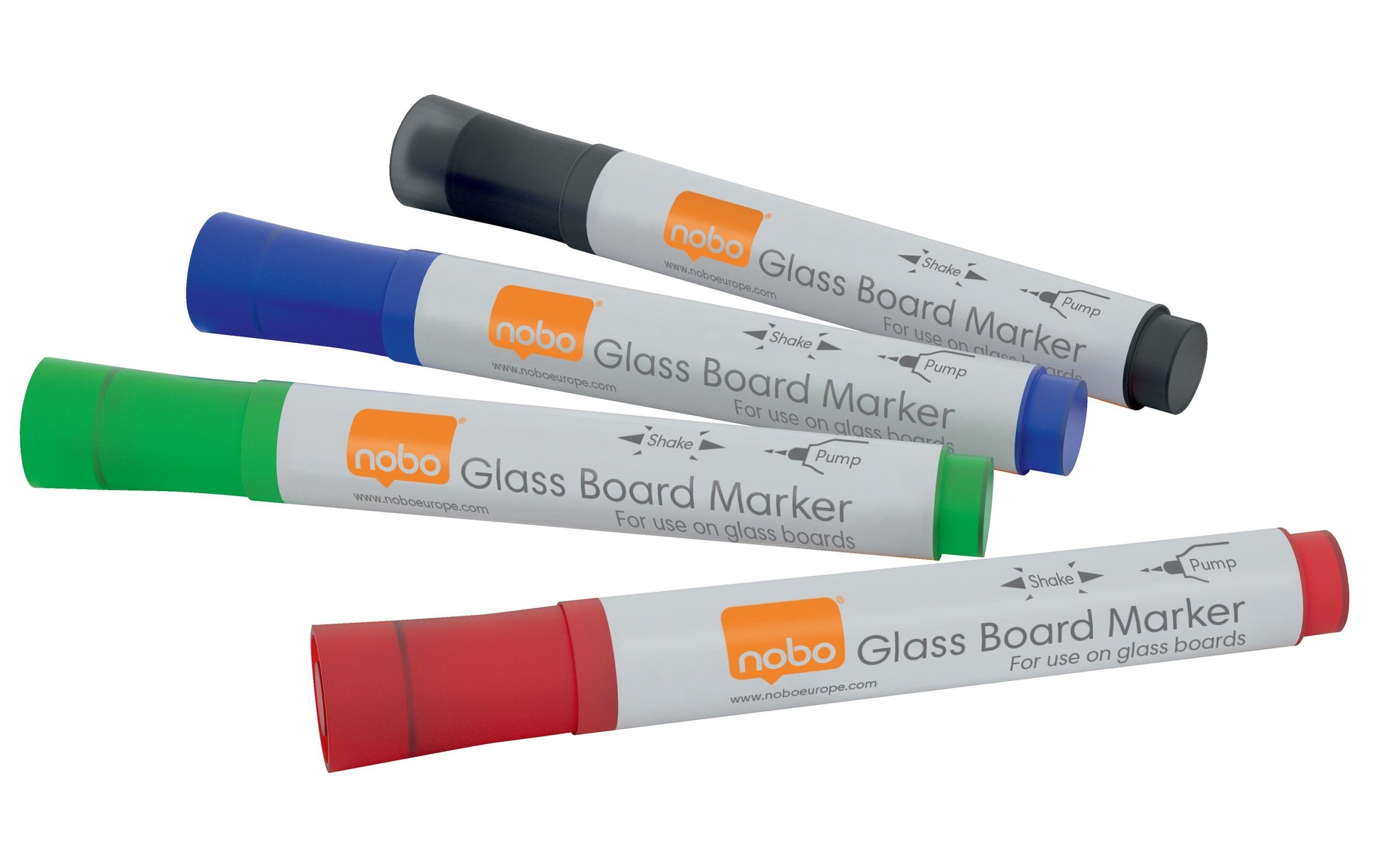Nobo Non-Permanent-Marker Glasboard – Rundspitze 3 mm – sortiert – 4er-Set – trocken abwischbar