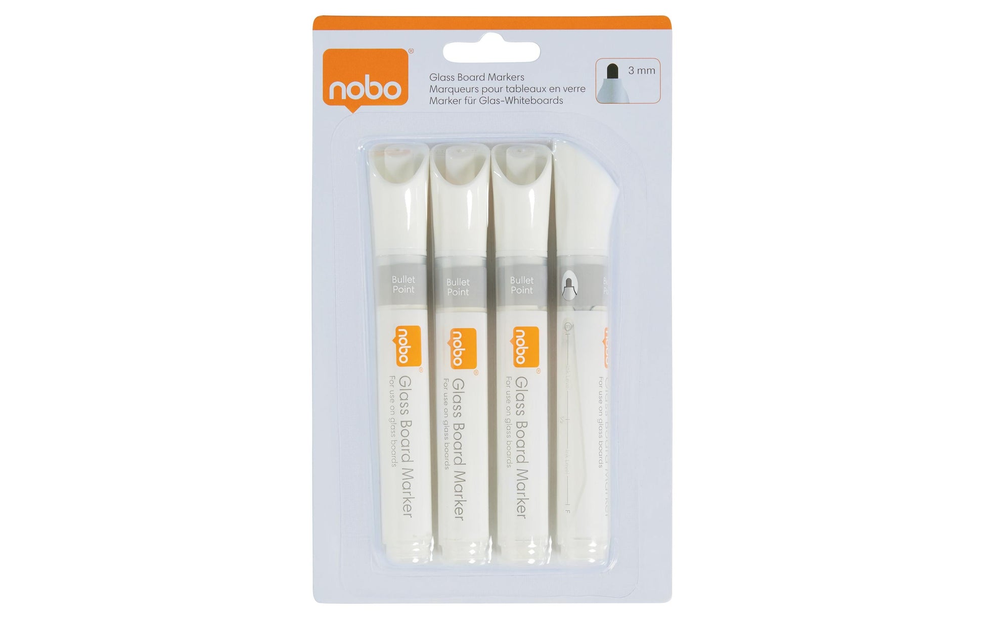 Nobo Non-Permanent Marker – Rundspitze 3 mm – Weiss – 4er-Set – trocken abwischbar