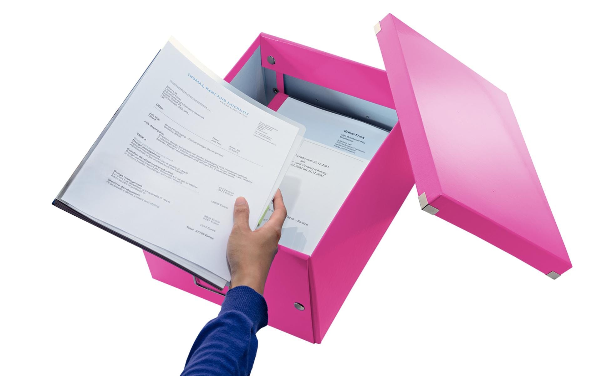 Leitz Click&Store Aufbewahrungsbox 17 l – für A4, mit Deckel, stapelbar, mit Tragegriff, pink, PP