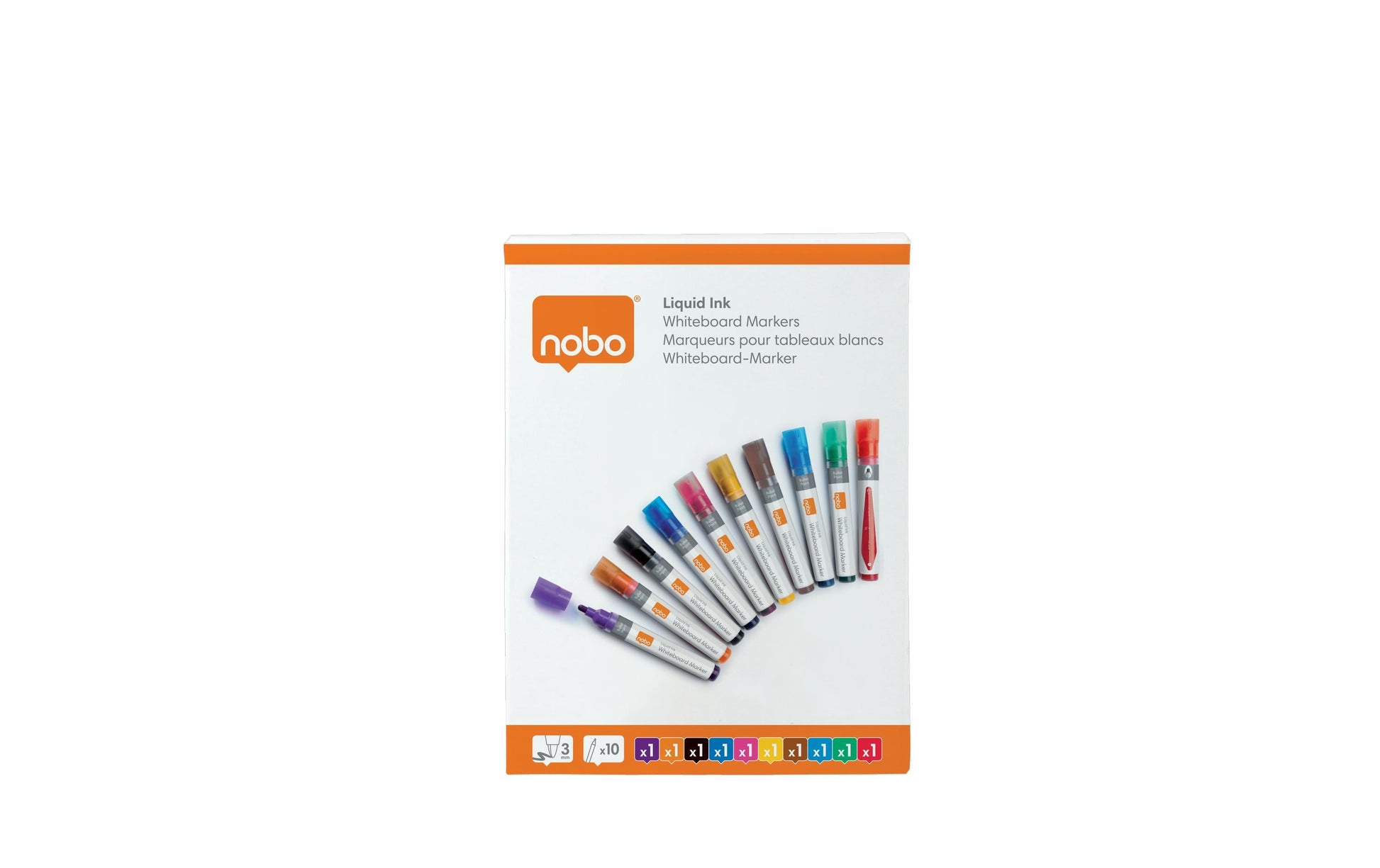 Nobo Whiteboard-Marker – Pinselspitze 3 mm, sortiert, 10 Stk., trocken abwischbar – für Emaille