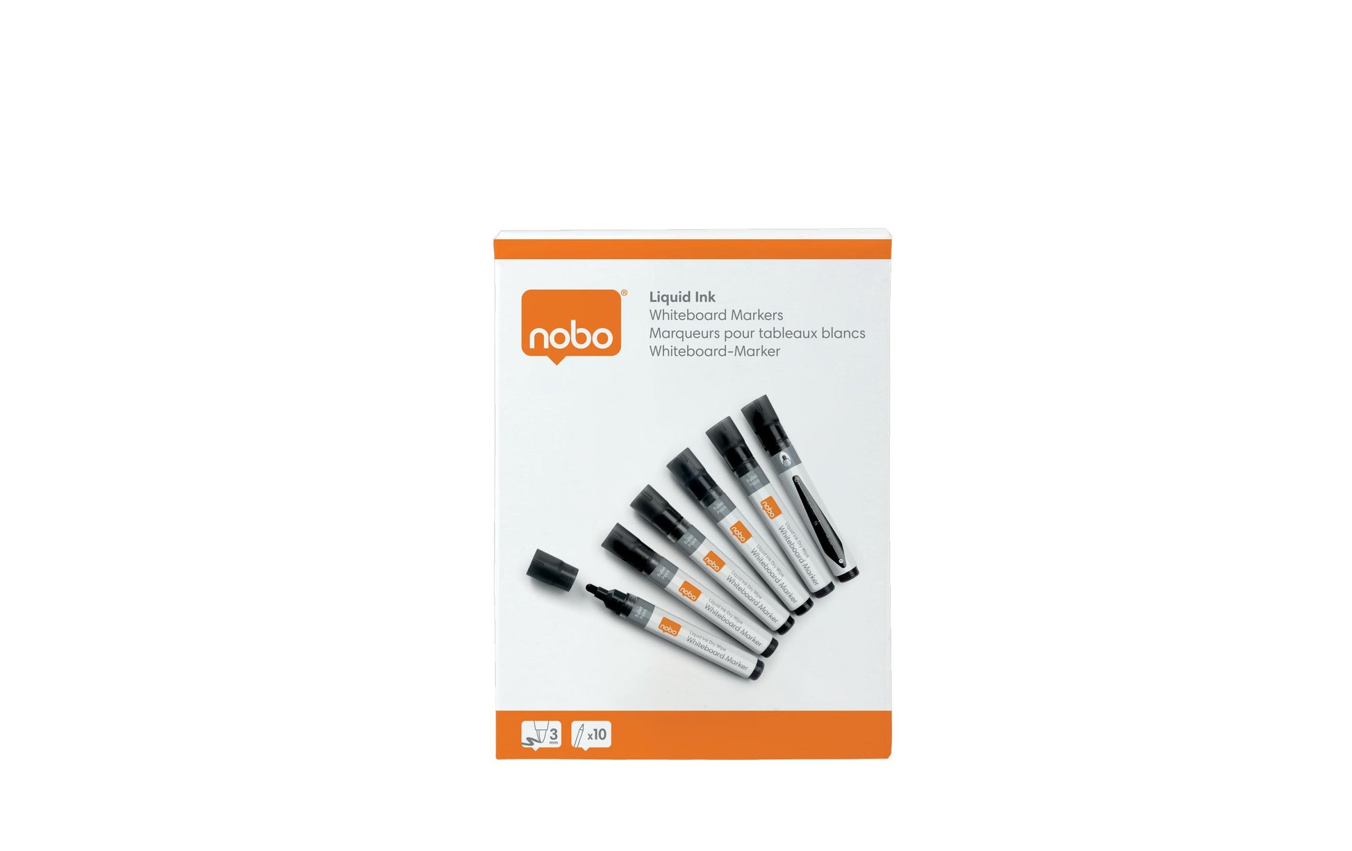 Nobo Whiteboard-Marker – schwarz, 10 Stk., trocken abwischbar, nachfüllbar – für Emaille & Whiteboards