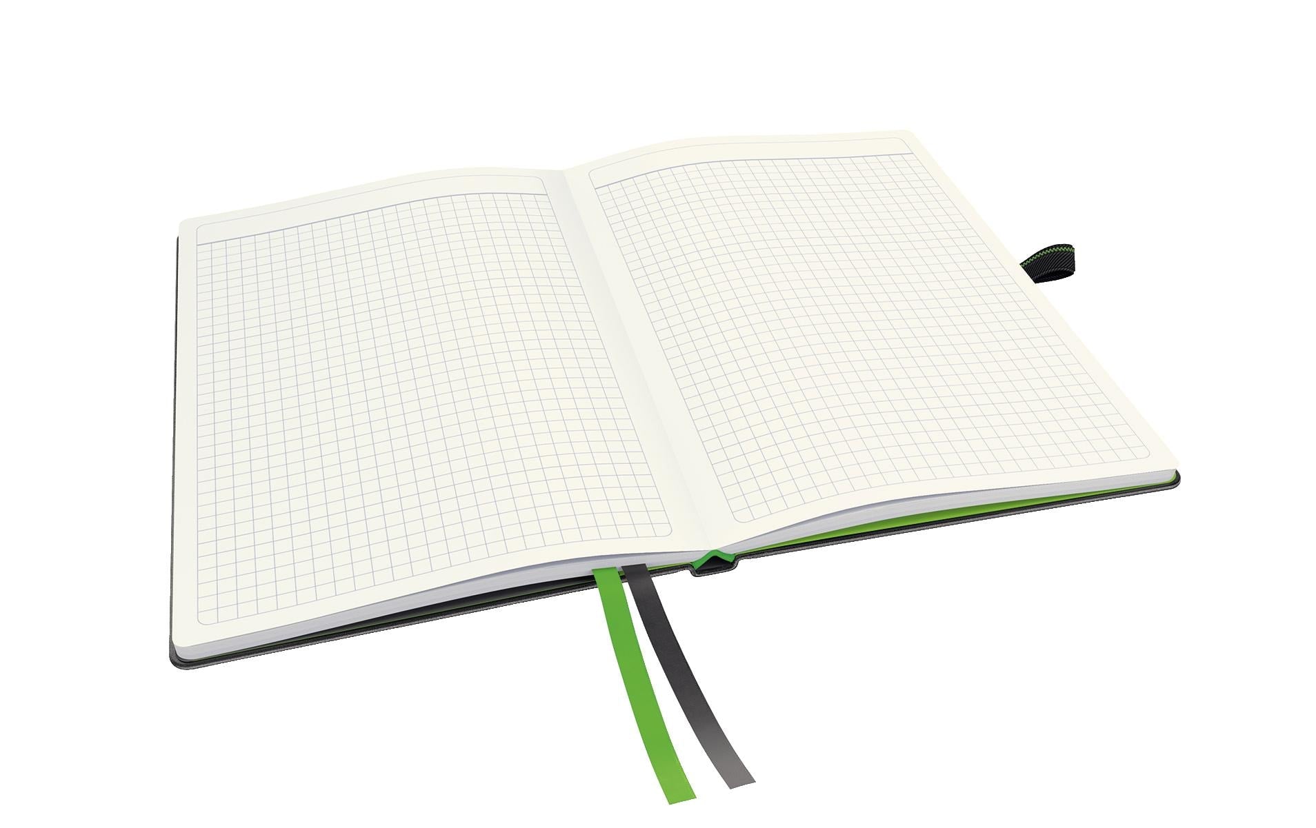 Leitz Notizbuch – A5 – kariert – 80 Blatt – 96 g/m², perforiert, Gummiband, Stiftschlaufe, schwarz