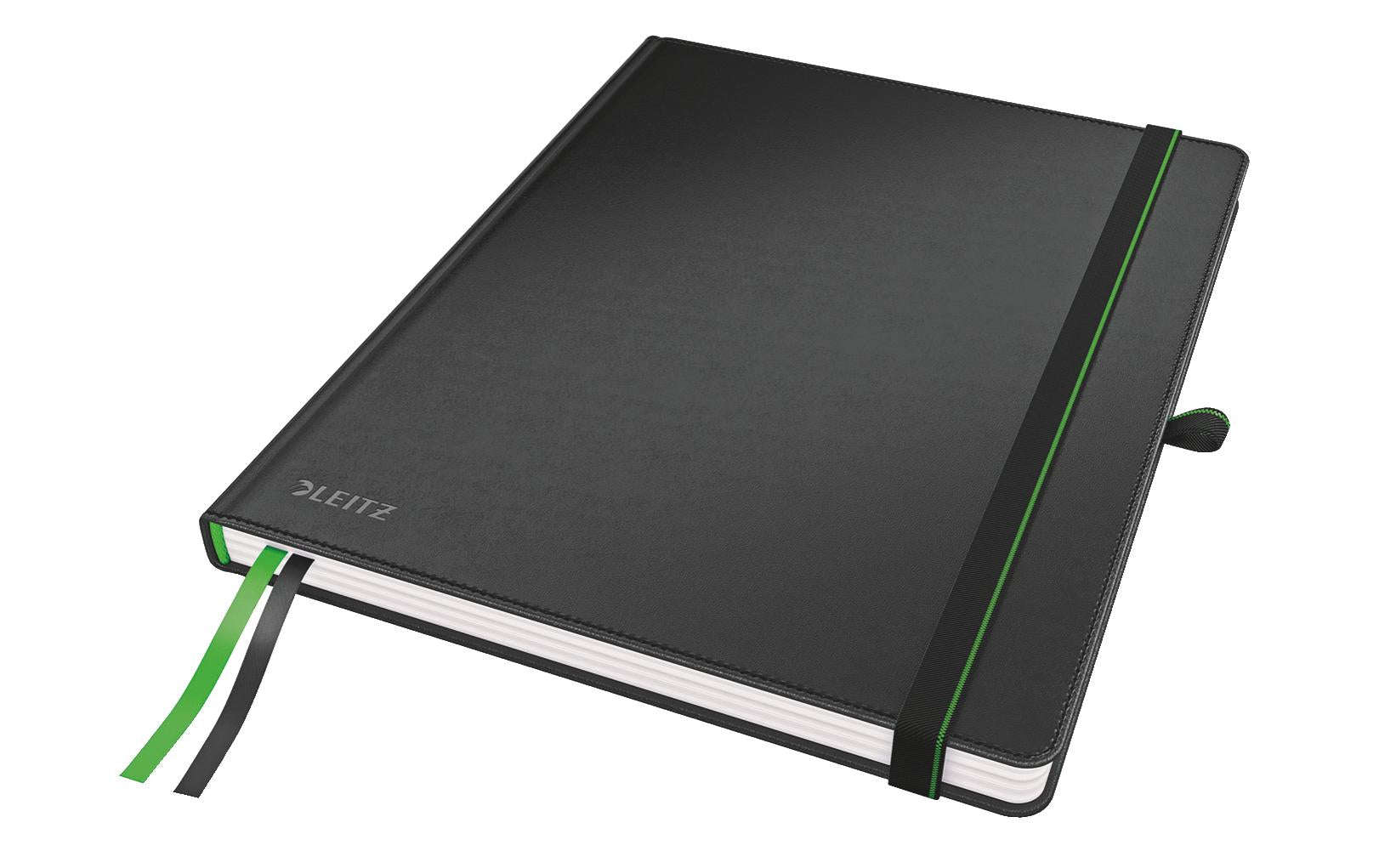 Leitz Notizbuch – 187 × 244 mm – 80 Blatt – 100 g/m², perforiert, Gummiband, Stiftschlaufe, schwarz, FSC