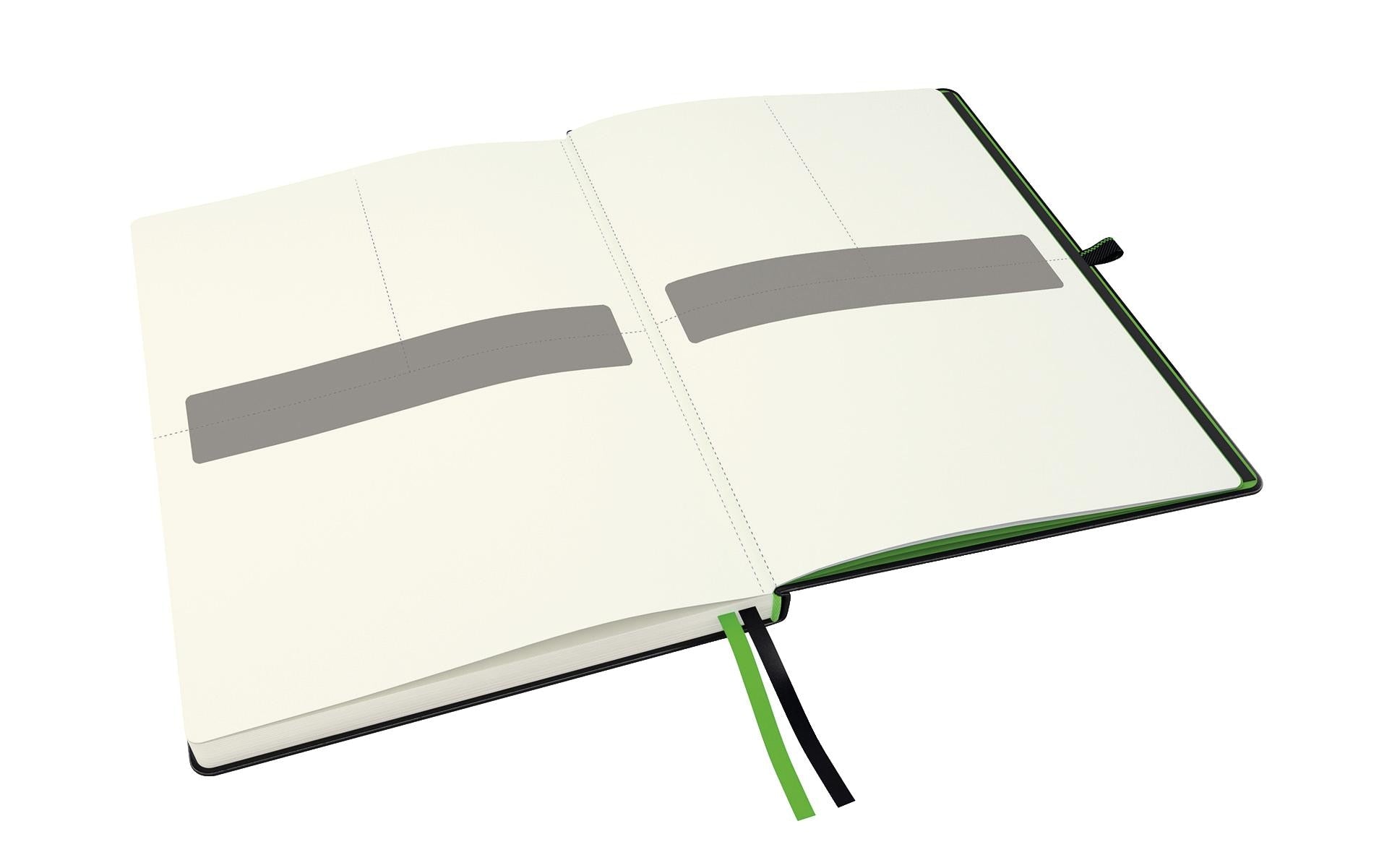 Leitz Notizbuch – A4 – kariert – 80 Seiten – 100 g/m² – Hardcover, Gummiband, Einstecktasche, schwarz, FSC
