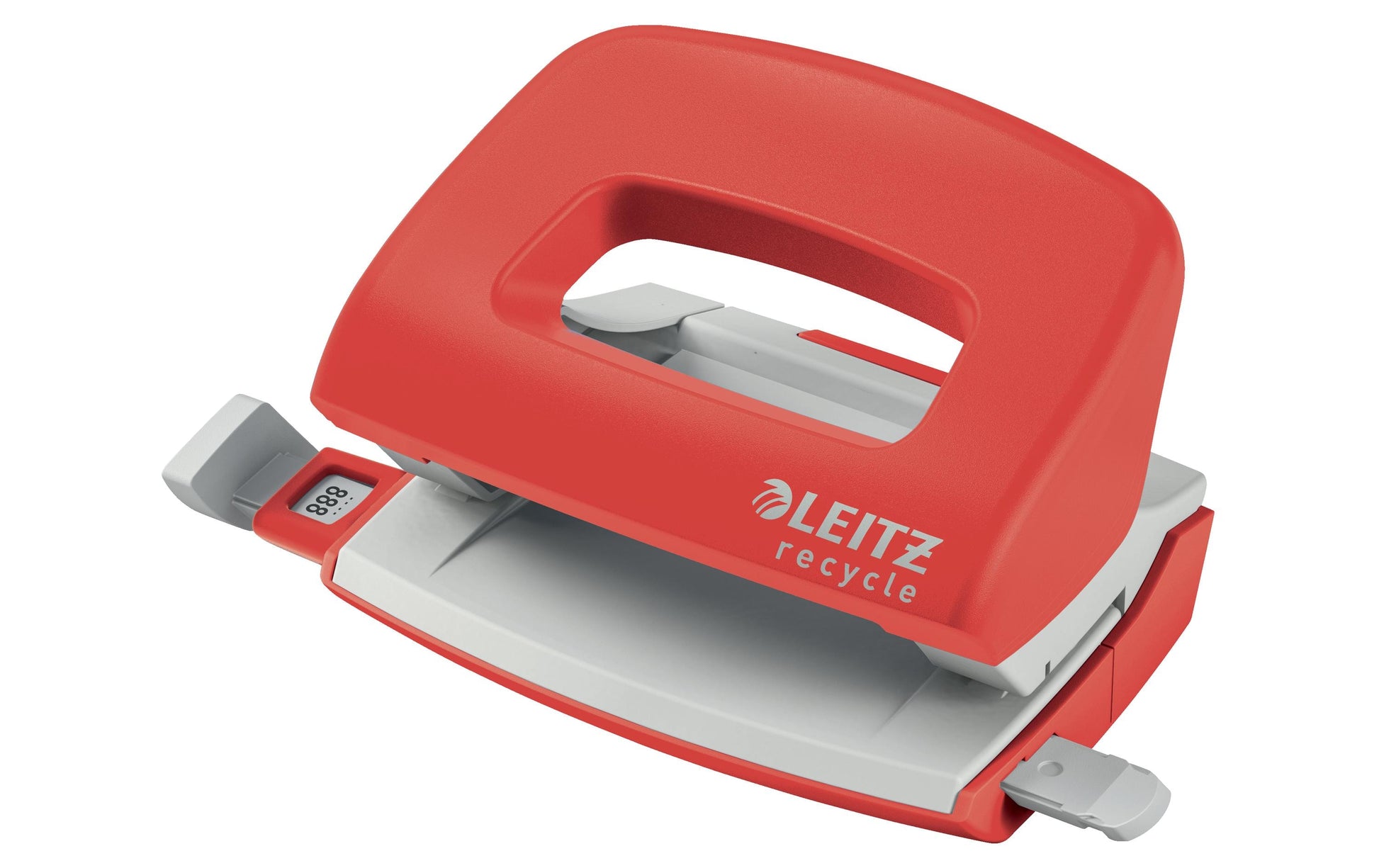 Leitz Mini-Locher NeXXt Recycle – 2-Loch, Lochabstand 80 mm, 10 Blatt, bis A4, Ø5,5 mm – Rot