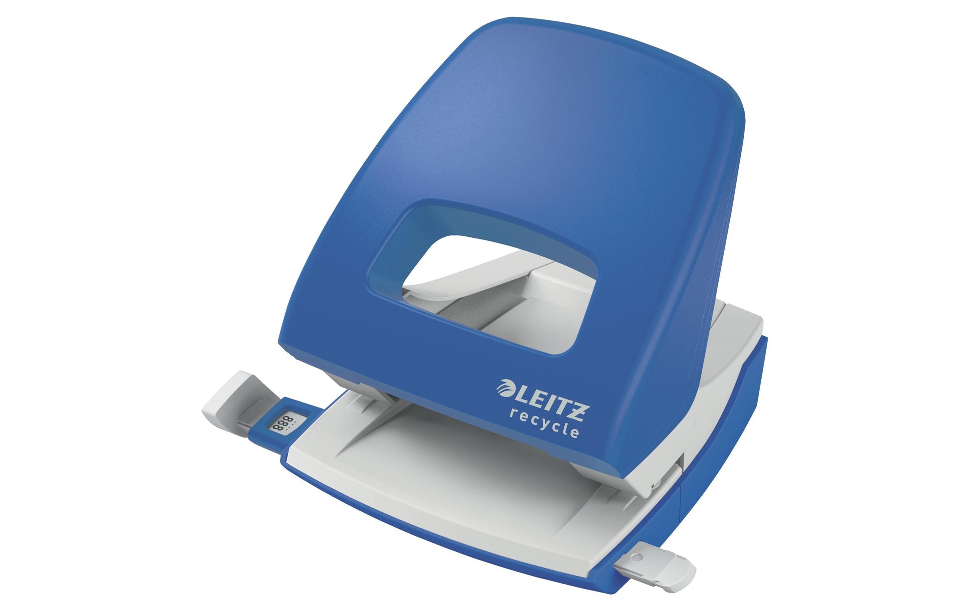 Leitz NeXXt Recycle Bürolocher – 2-Loch, Lochabstand 80 mm, 30 Blatt, bis A4, Ø5,5 mm – Blau – Metall/Kunststoff