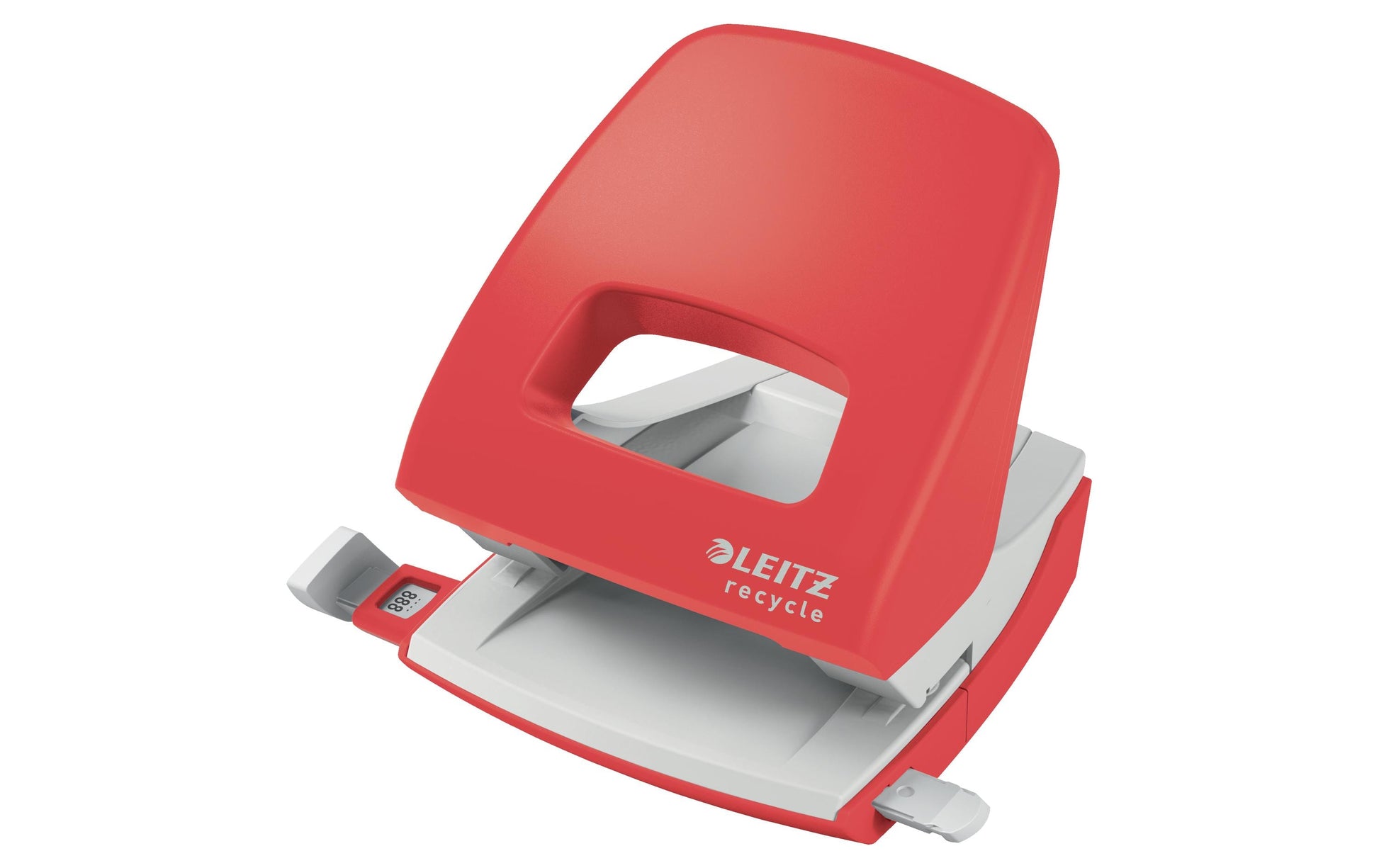 Leitz NeXXt Recycle Bürolocher – 2-Loch, Lochabstand 80 mm, 30 Blatt, bis A4 – Rot – Metall/Kunststoff