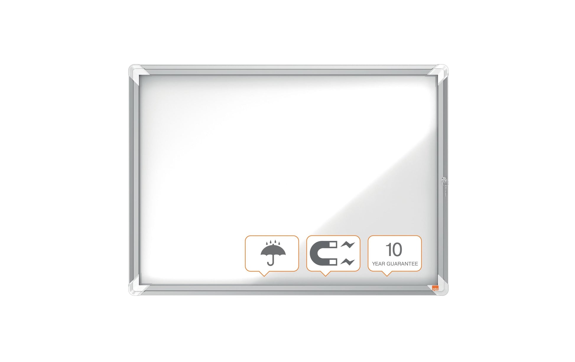 Nobo Schaukasten, 8 × A4 – Aluminium, Glas, abschliessbar, magnethaftend, 92,3 × 66,7 × 4,3 cm