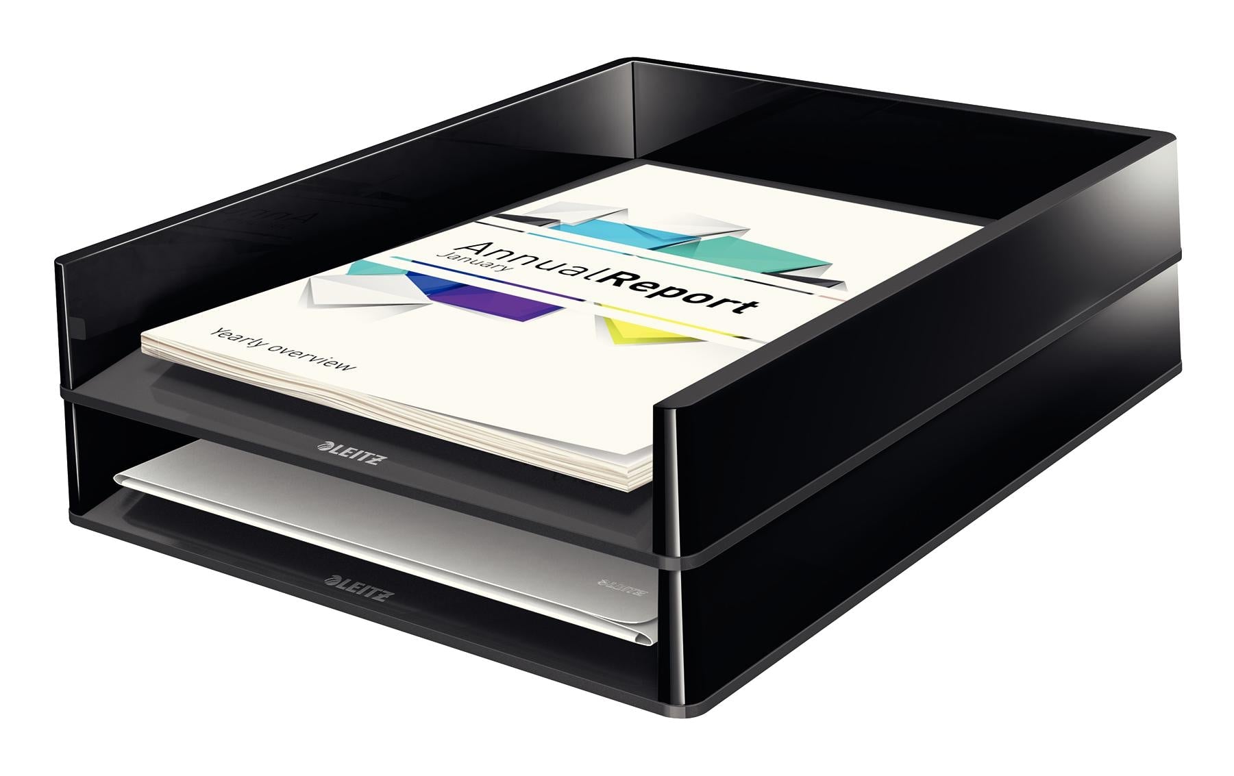 Leitz Briefkorb – mit Griffausschnitt, mit Beschriftungsfeld, glänzend, schwarz, B 267 × H 49 × T 336 mm
