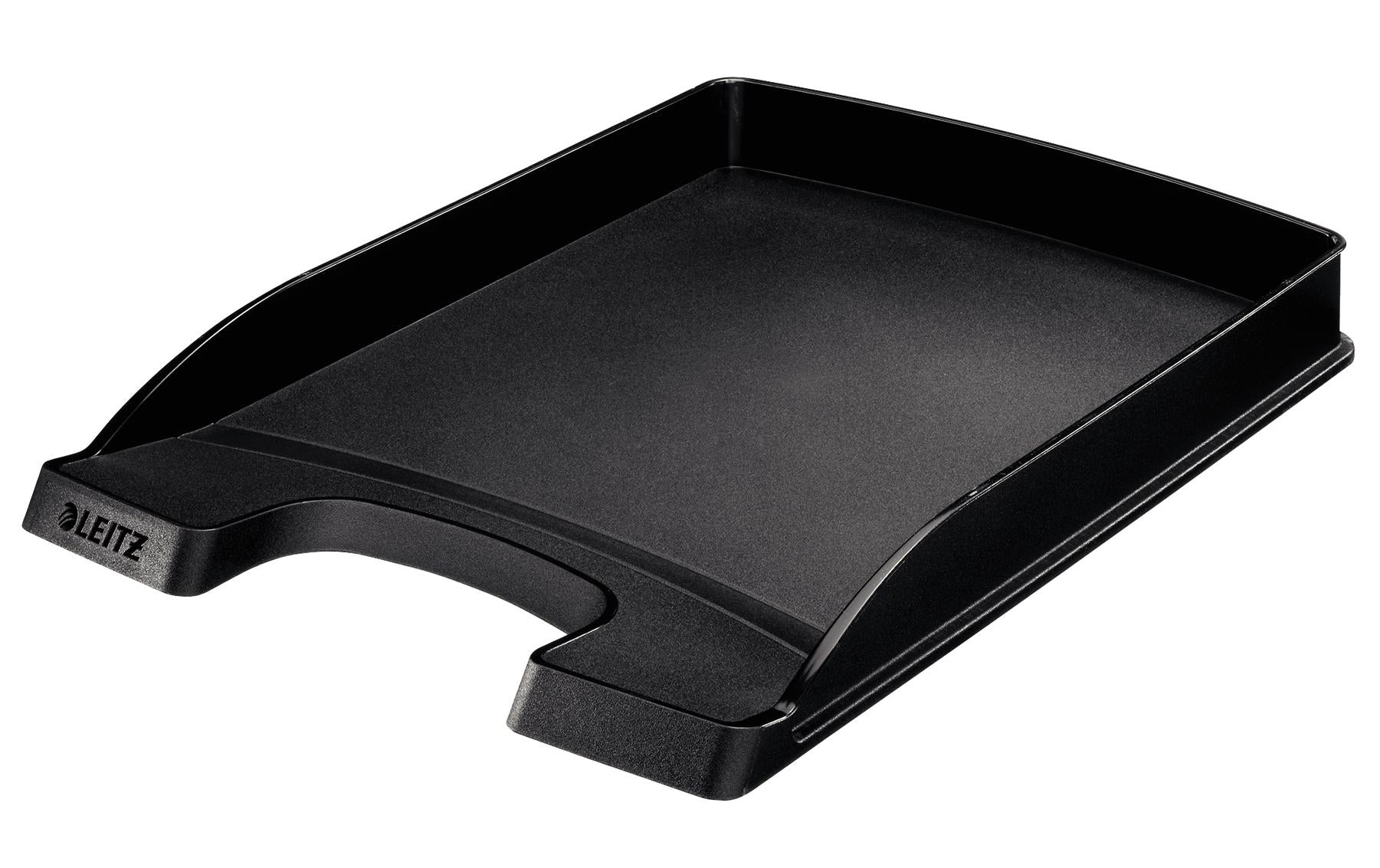 Leitz Stapelbarer Briefkorb mit Griffausschnitt, Beschriftungsfeld, matt, schwarz, B 255 × H 35 × T 357 mm