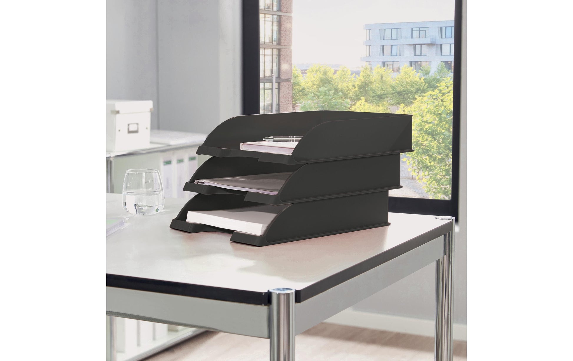 Leitz WOW – Briefkorb für A4, Polystyrol (PS), Schwarz, Hochglänzend, 255 × 70 × 357 mm