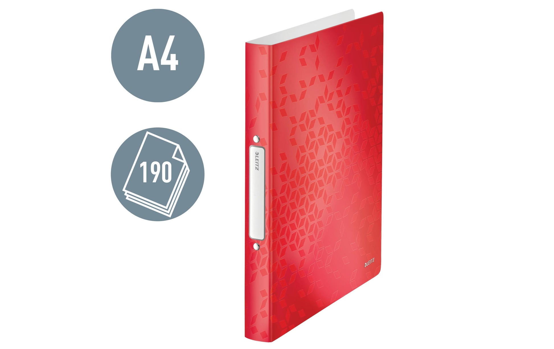 Leitz WOW Ringbuch – 2 Ringe Ø 25 mm – für A4 – Rückenbreite 3,2 cm – Rot