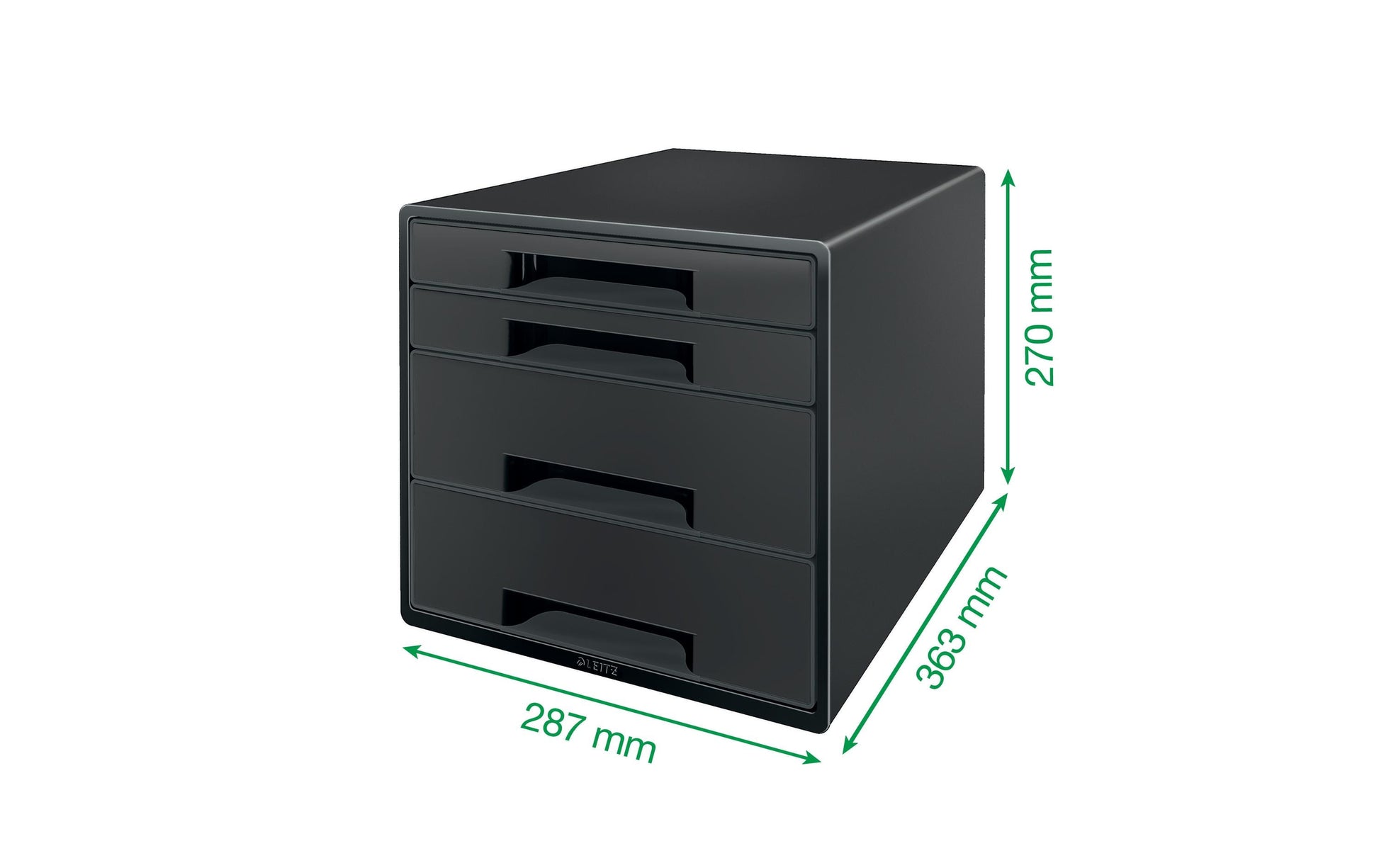 Leitz CUBE Schubladenelement – 4 Schubladen, für A4+, schwarz, Polystyrol (PS), B 287 × H 363 × T 270 mm