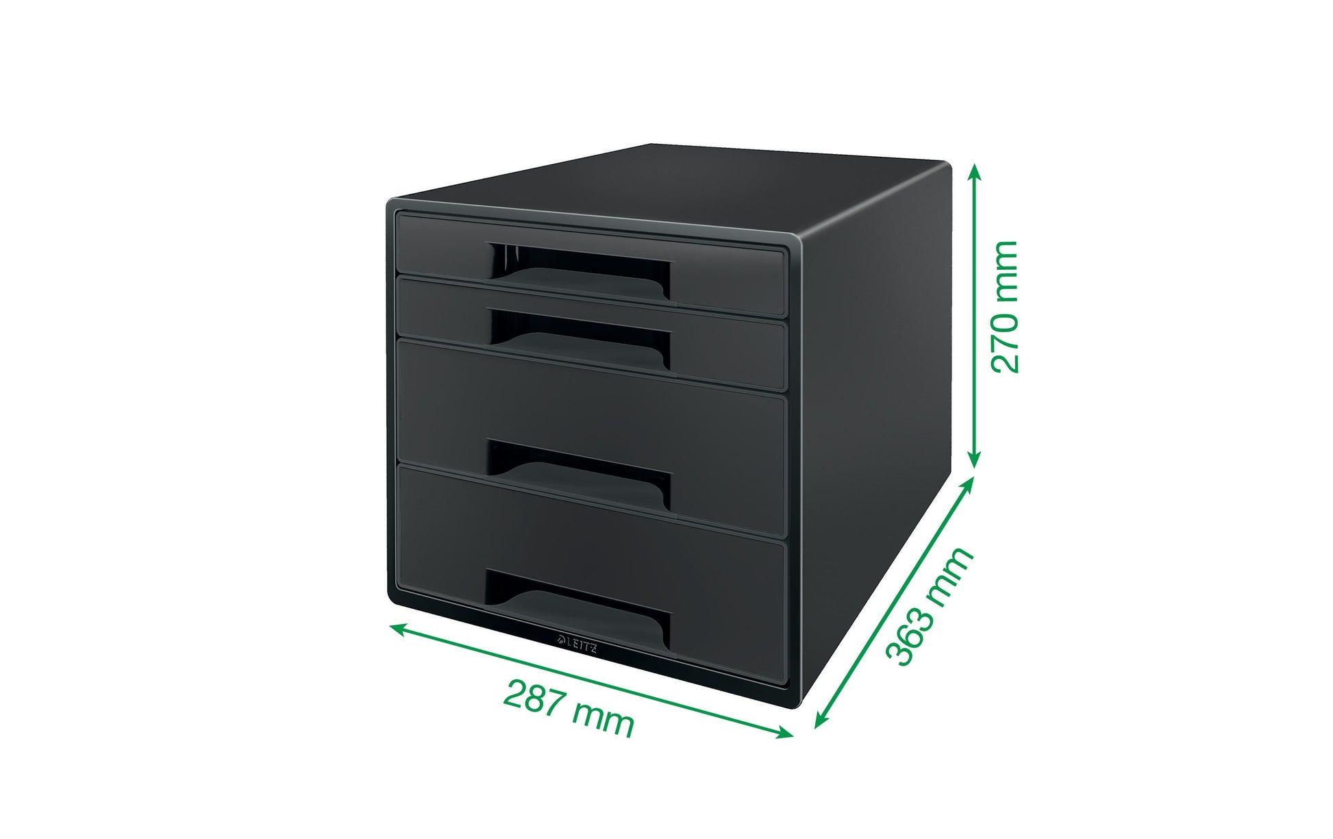Leitz CUBE Schubladenelement – 4 Schubladen, für A4+, schwarz, Polystyrol (PS), B 287 × H 363 × T 270 mm