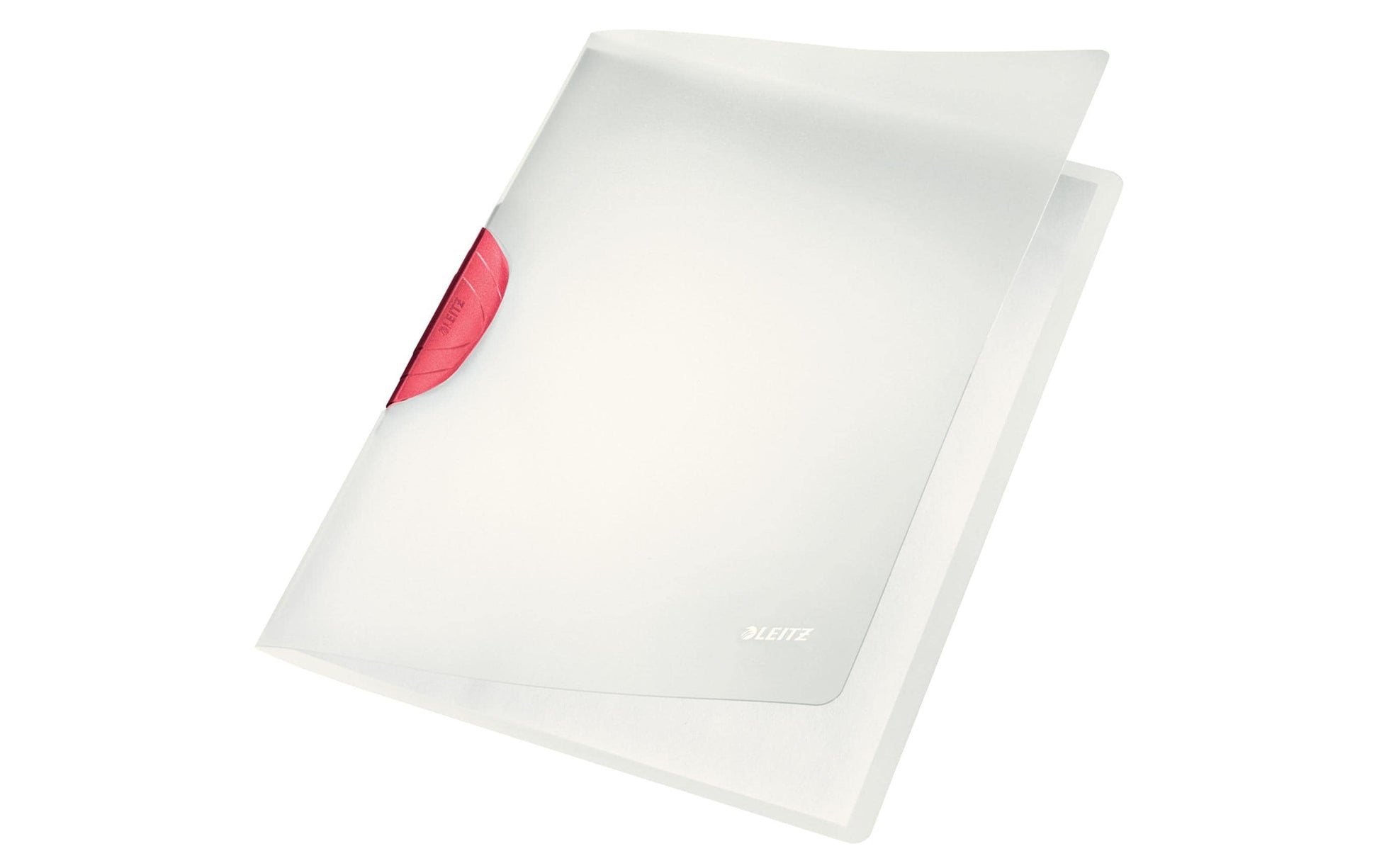 Leitz Color-Clip Magic Klemmhefter für A4, rot/transparent – transparenter Vorderdeckel – bis 30 Blatt – 1 Stk