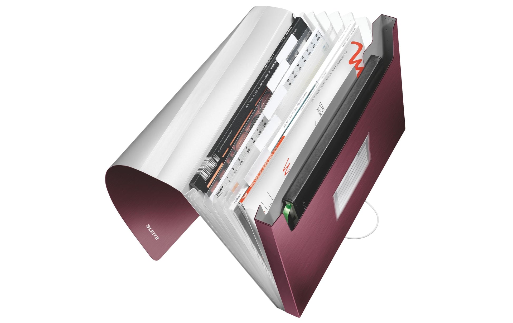 Leitz Fächermappe A4 – 5 Fächer, Gummiband, Polypropylen (PP), Rot, bis 250 Blatt