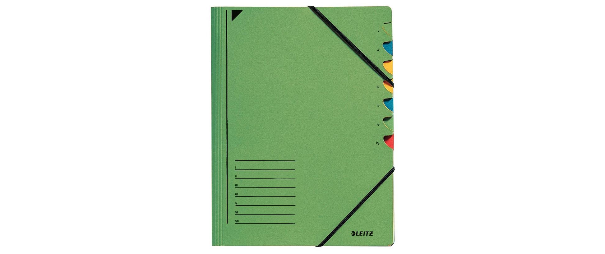 Leitz Fächermappe A4 – 7 Fächer, Gummiband, Papier, Grün