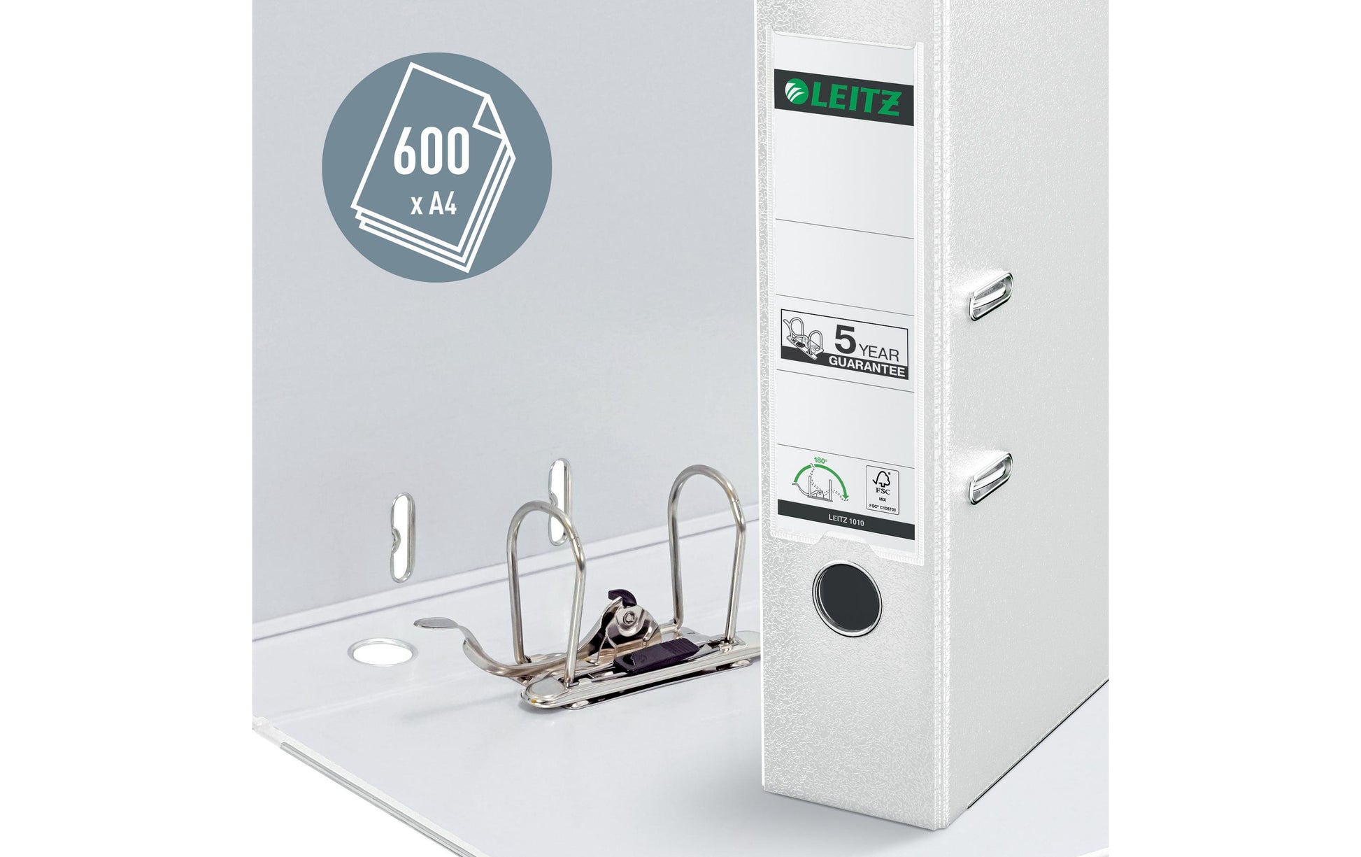 Leitz 180° Ordner – für A4 – Rückenbreite 8 cm – Weiss