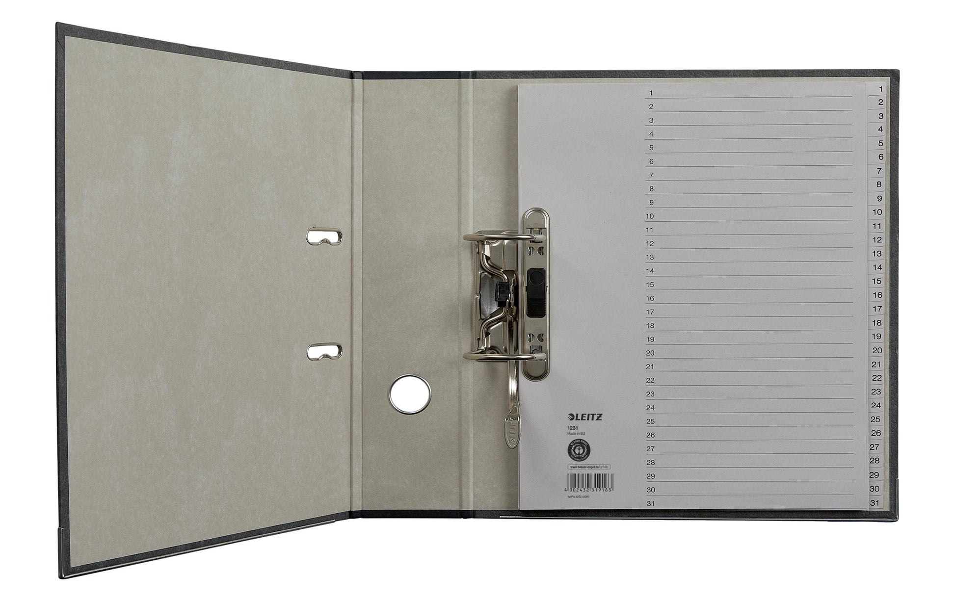Leitz Register A4 – nummeriert 1–31, 31 Taben, graues Papier, lochverstärktes erstes Blatt