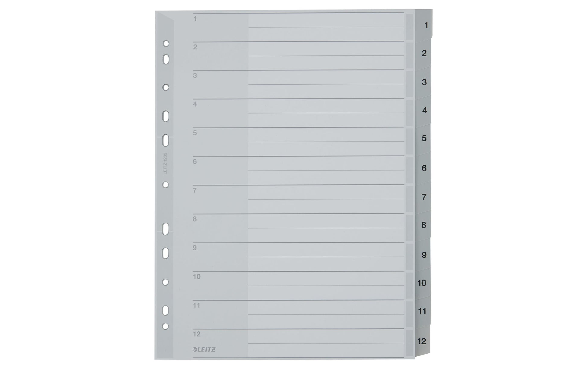 Leitz Register A4 – nummeriert 1–12, 12 Taben, grauer Karton, Universal-Lochung