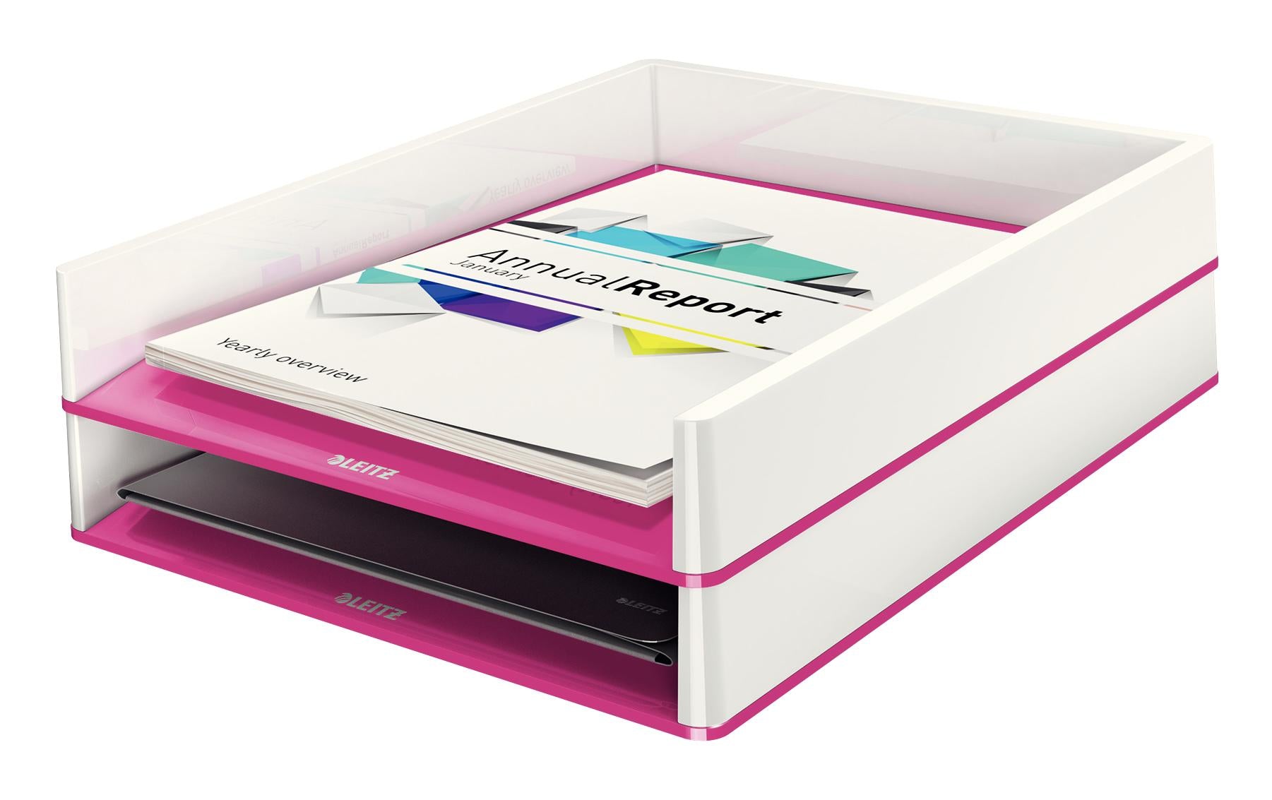 Leitz WOW – Briefkorb für A4, Polystyrol (PS), Weiss/Pink, Hochglänzend, 267 × 49 × 336 mm