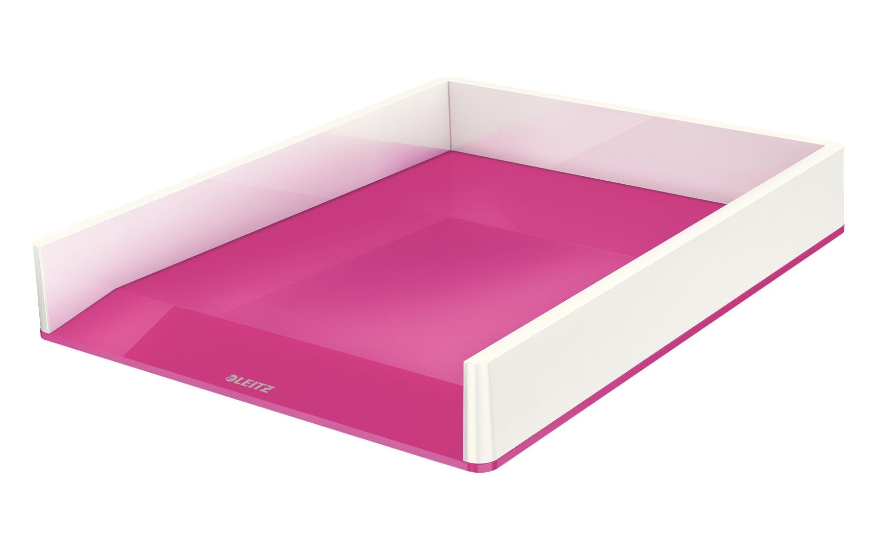 Leitz WOW – Briefkorb für A4, Polystyrol (PS), Weiss/Pink, Hochglänzend, 267 × 49 × 336 mm