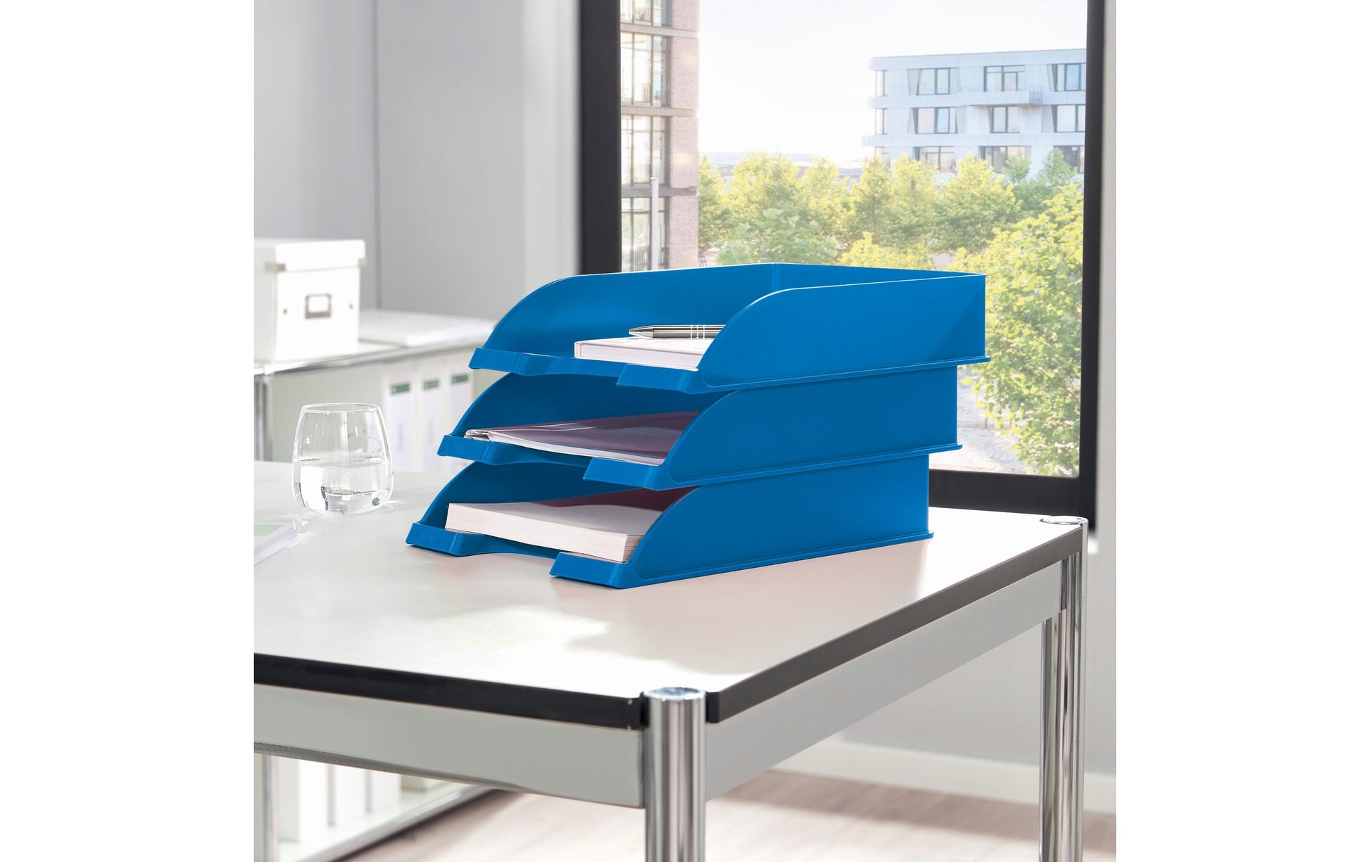 Leitz WOW – Briefkorb für A4, Polystyrol (PS), Blau, Hochglänzend, 255 × 70 × 357 mm
